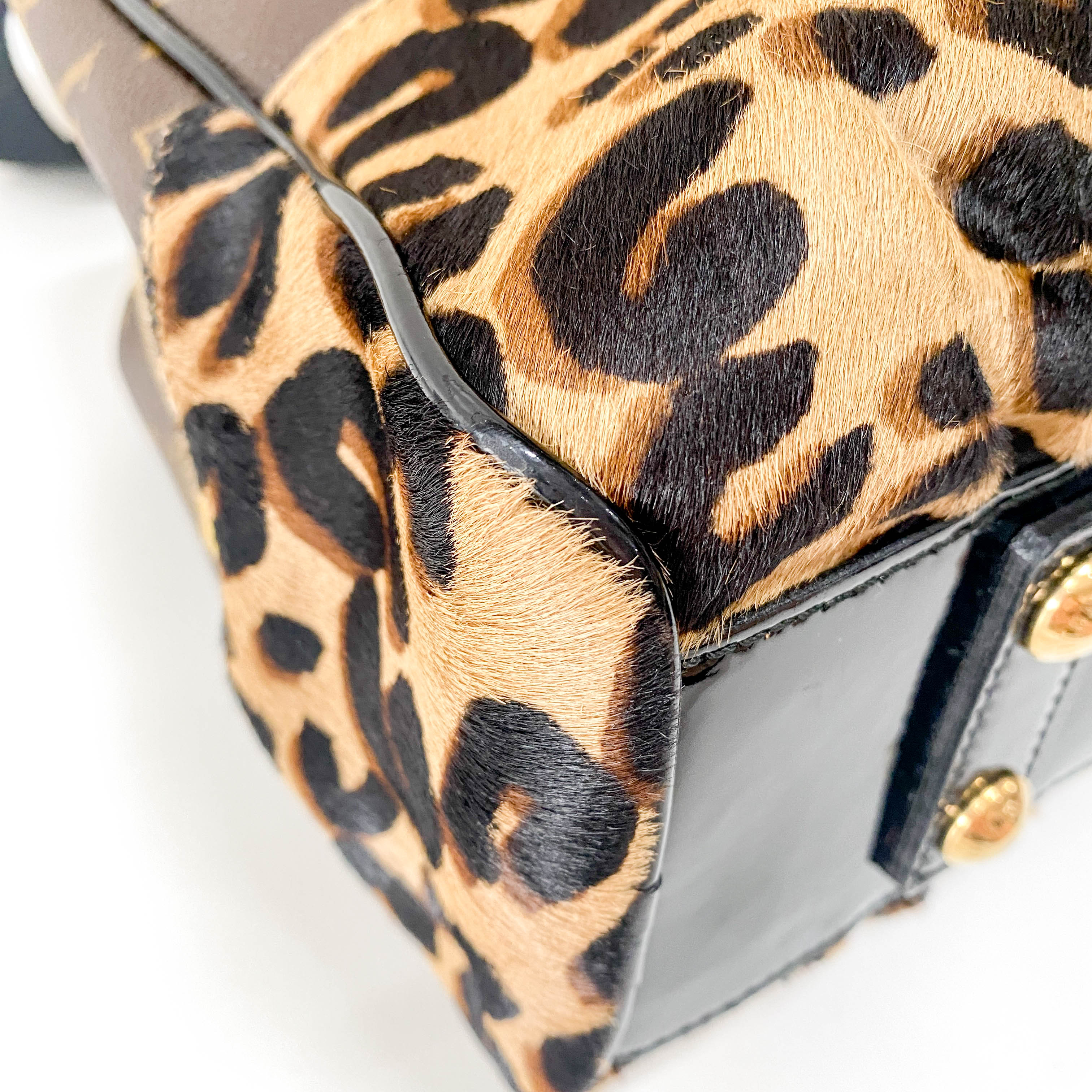 Adele Monogram Leather & Leopard Print Pony Hair Handle Bag