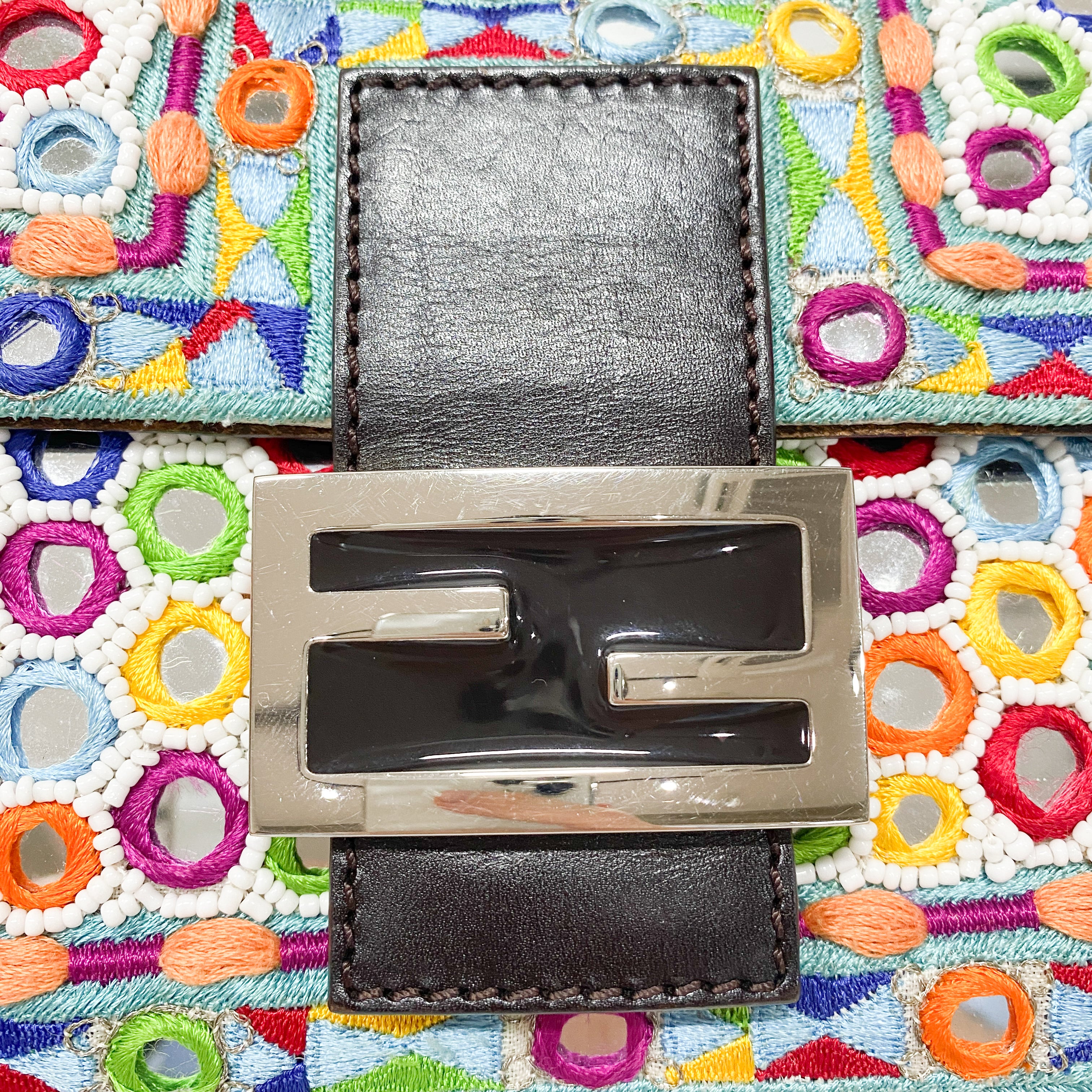 Baguette Multicolor Mirror Beaded Embroidered Shoulder Bag