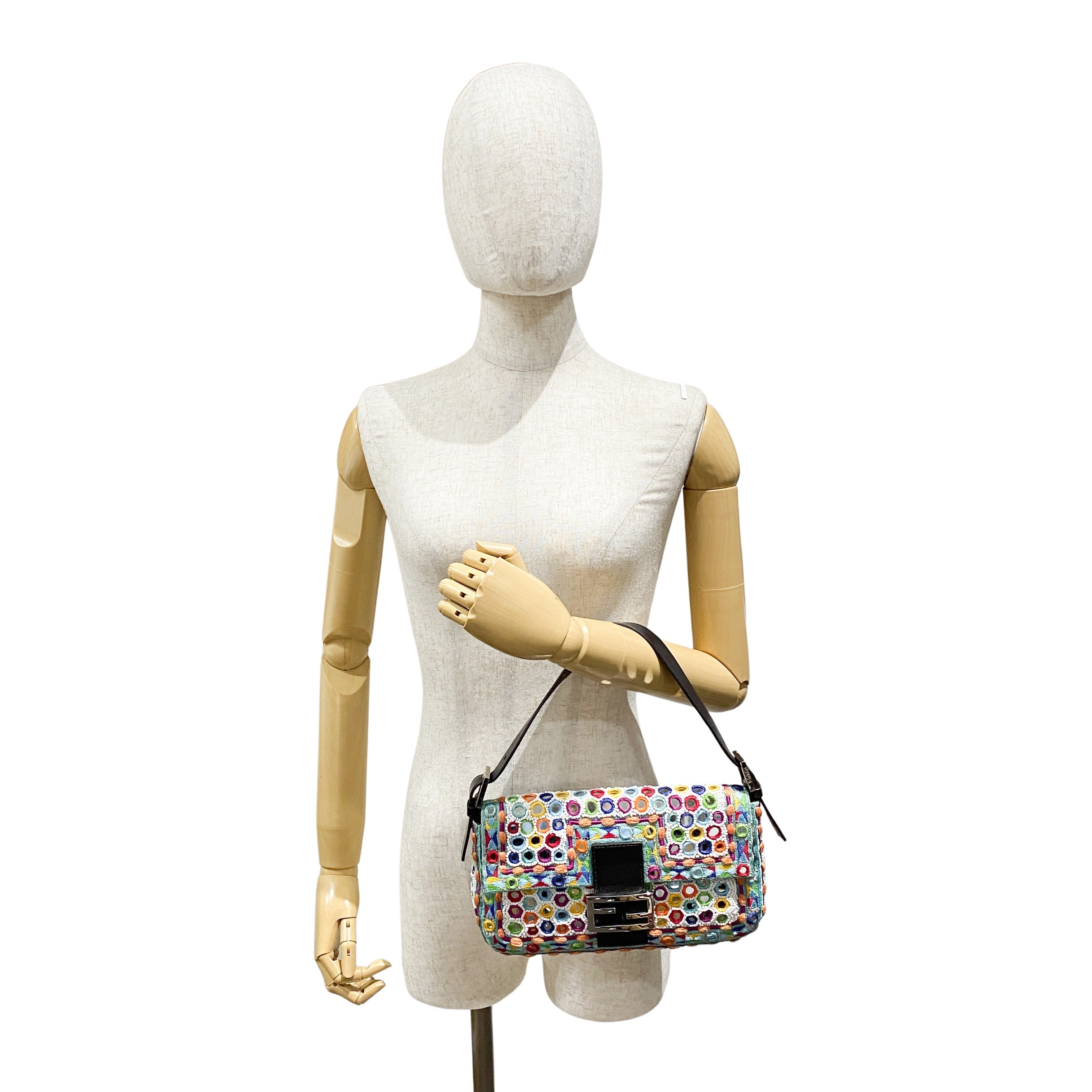 Baguette Multicolor Mirror Beaded Embroidered Shoulder Bag