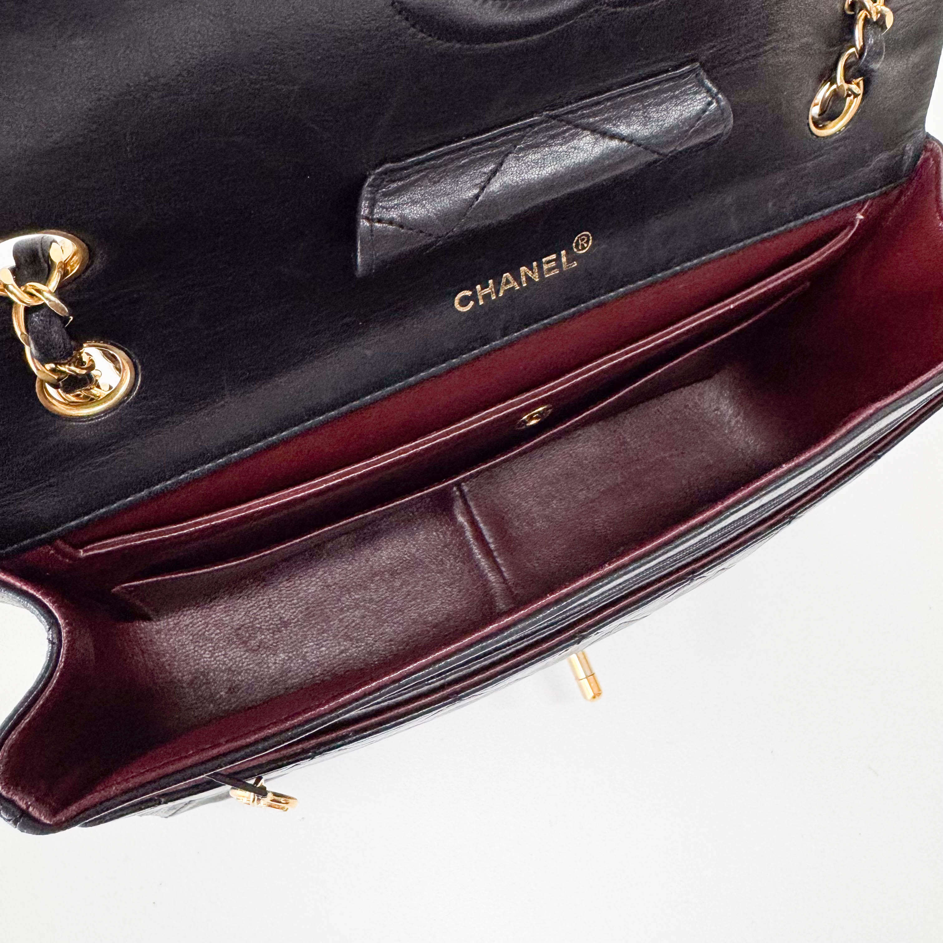 Timeless Classic Double Flap Matelassé Black Leather Chain Bag