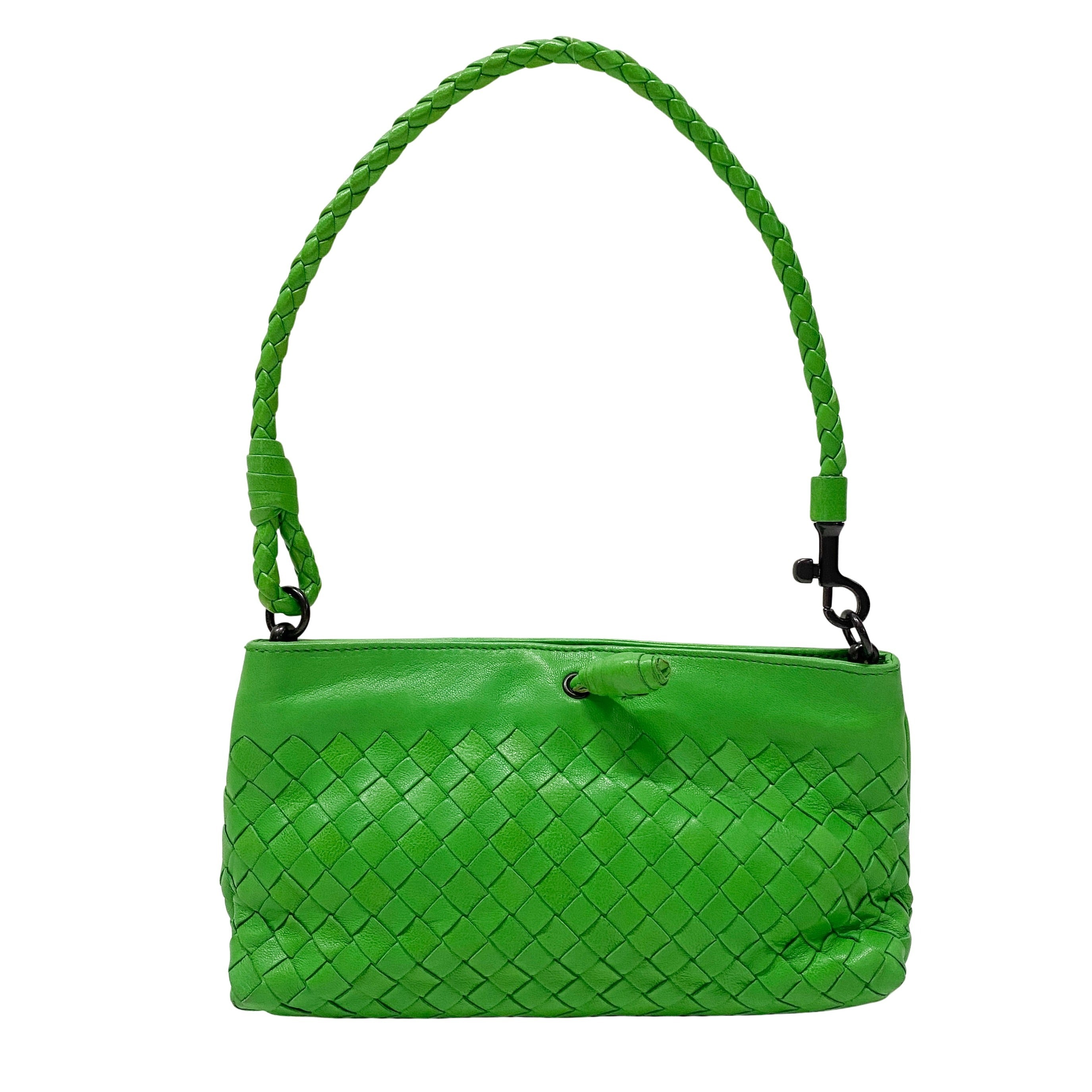 Intrecciato Small Green Leather Shoulder Bag