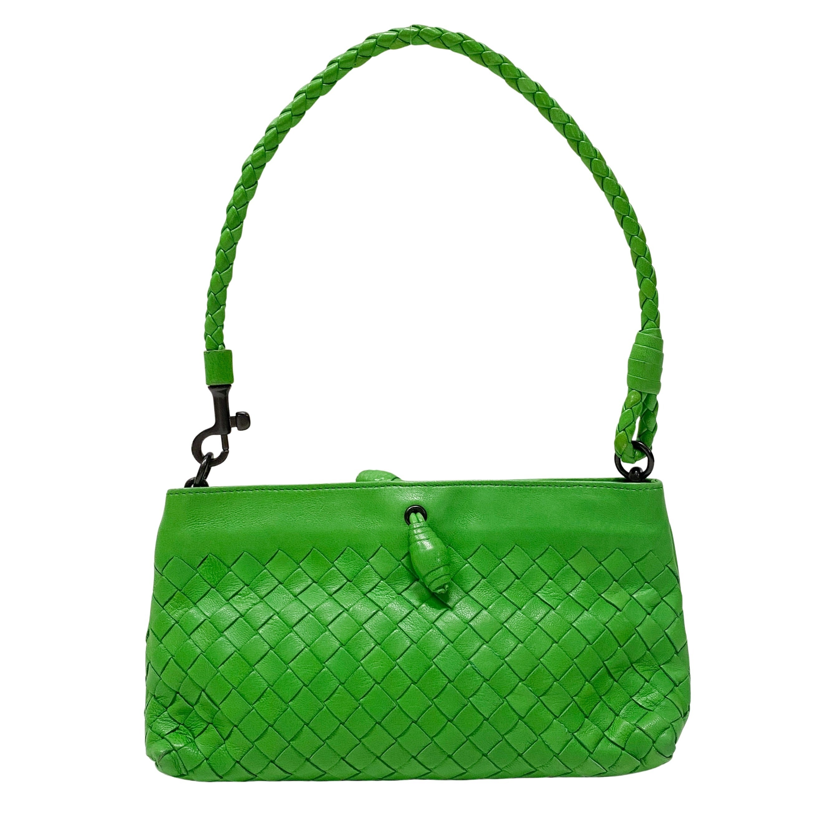 Intrecciato Small Green Leather Shoulder Bag