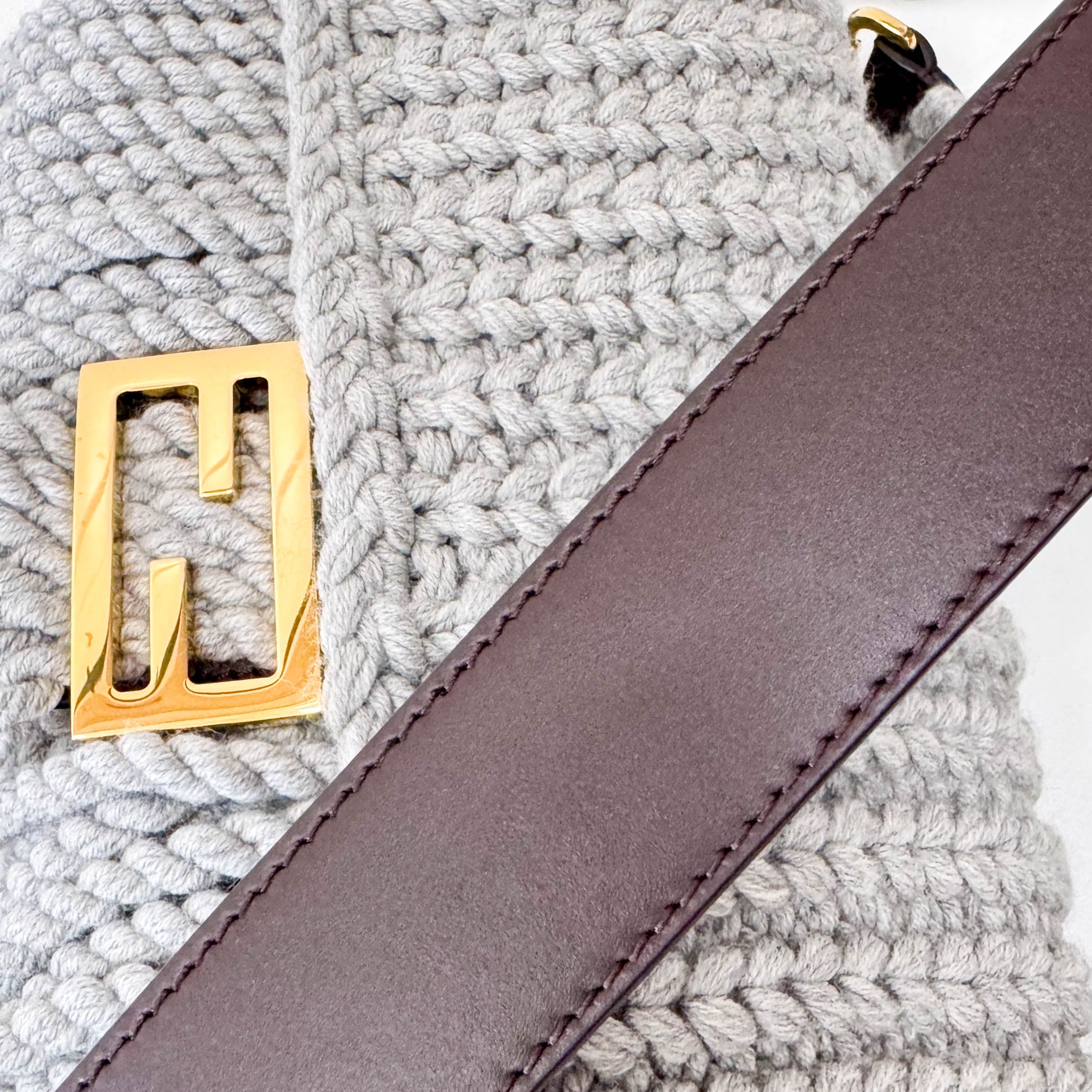 Baguette Grey Braided Wool with Zucca Interior Lining Shoulder Bag
