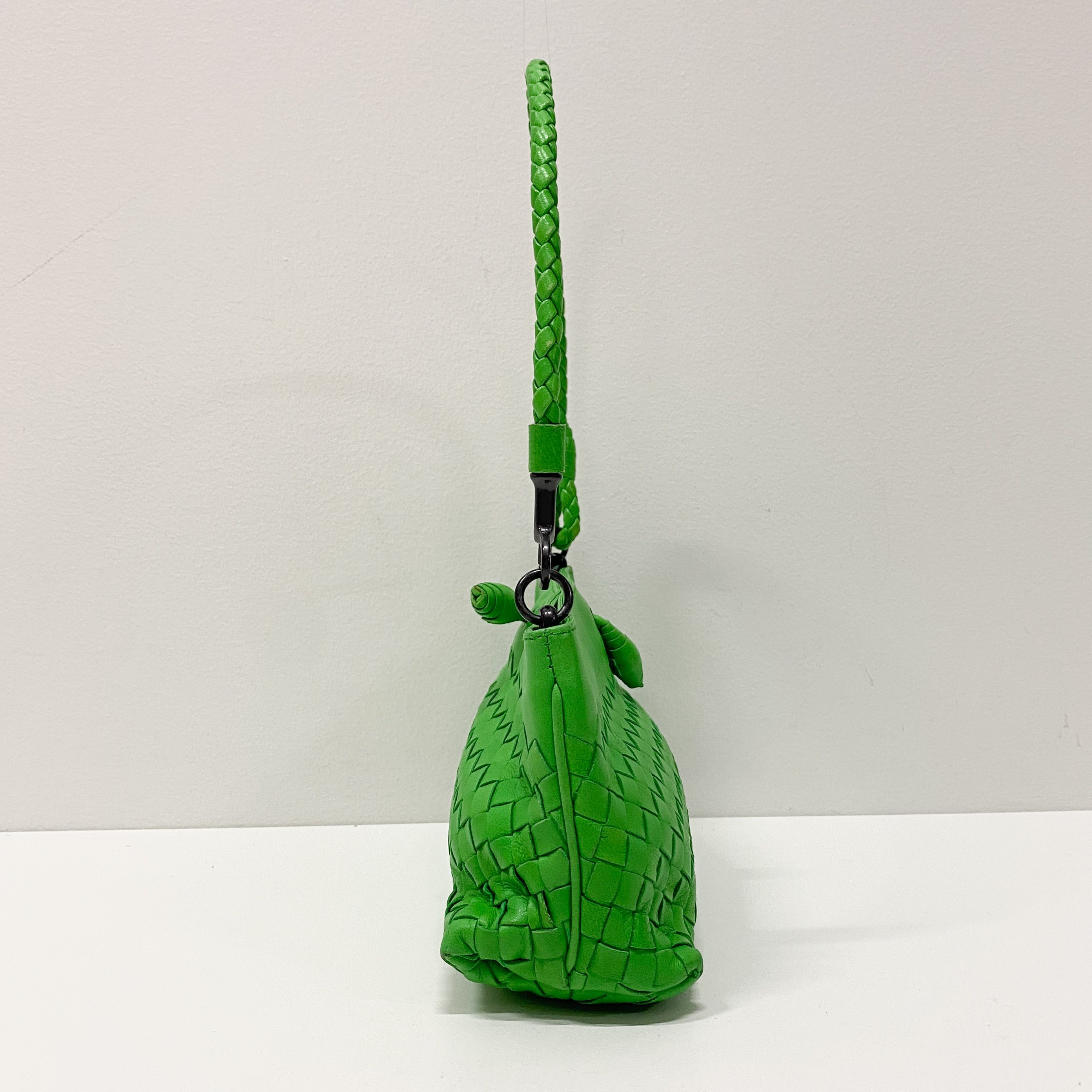Intrecciato Small Green Leather Shoulder Bag
