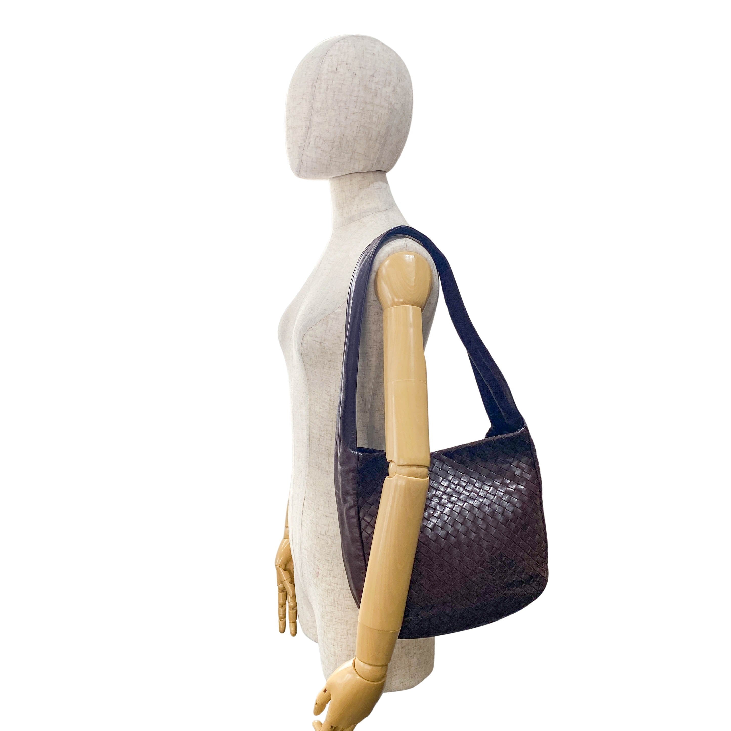 Intrecciato Brown Leather Large Strap Shoulder Bag