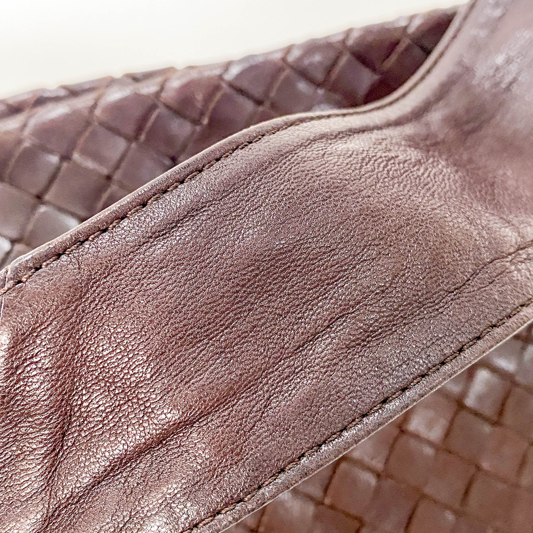 Intrecciato Brown Leather Large Strap Shoulder Bag