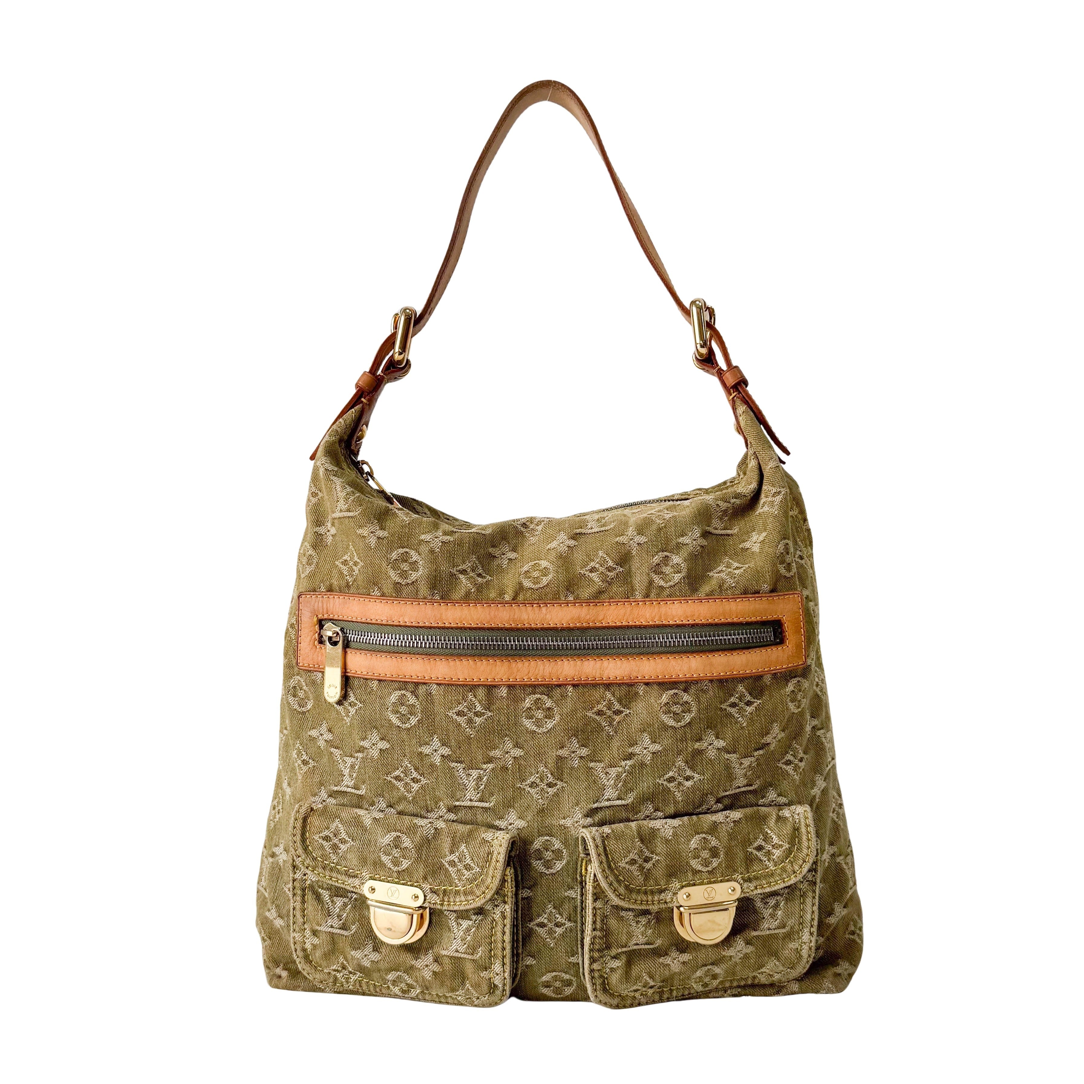 Baggy Khaki Denim Monogram GM Shoulder Bag