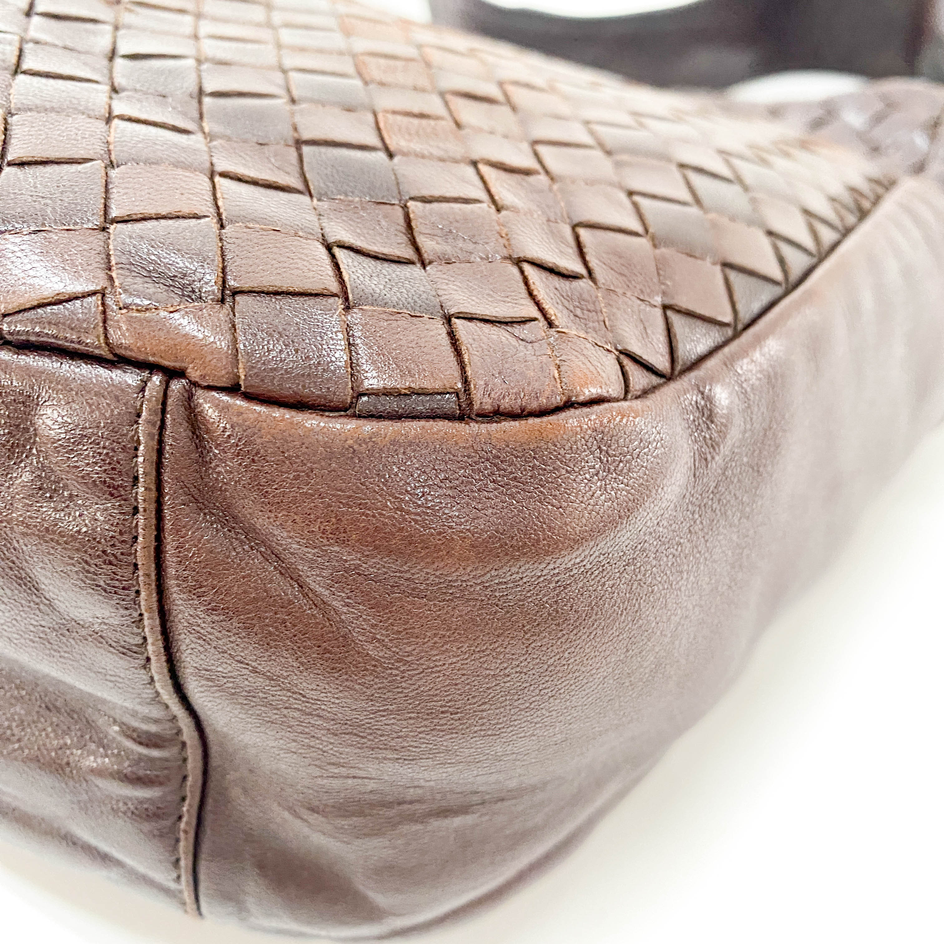Intrecciato Brown Leather Large Strap Shoulder Bag