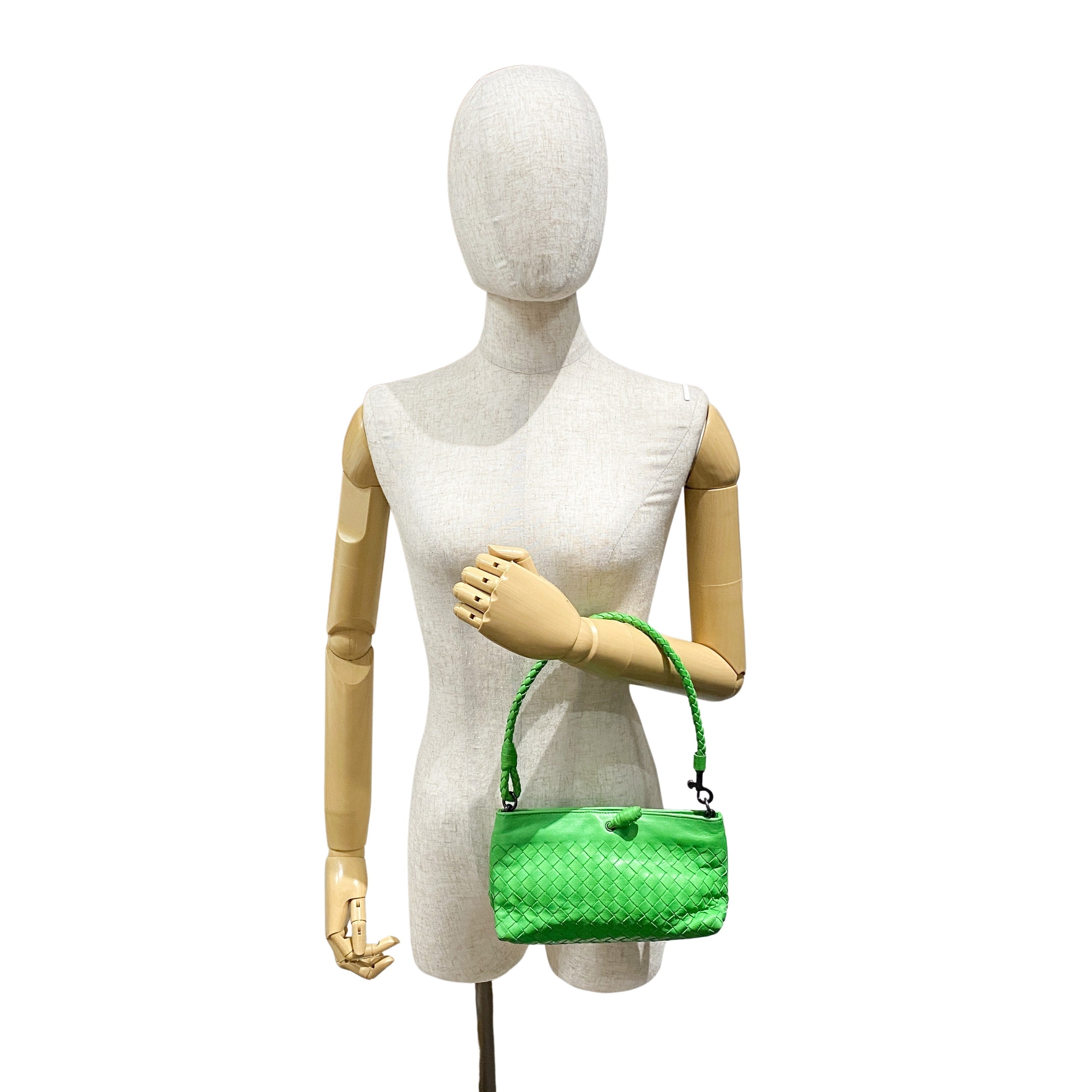 Intrecciato Small Green Leather Shoulder Bag