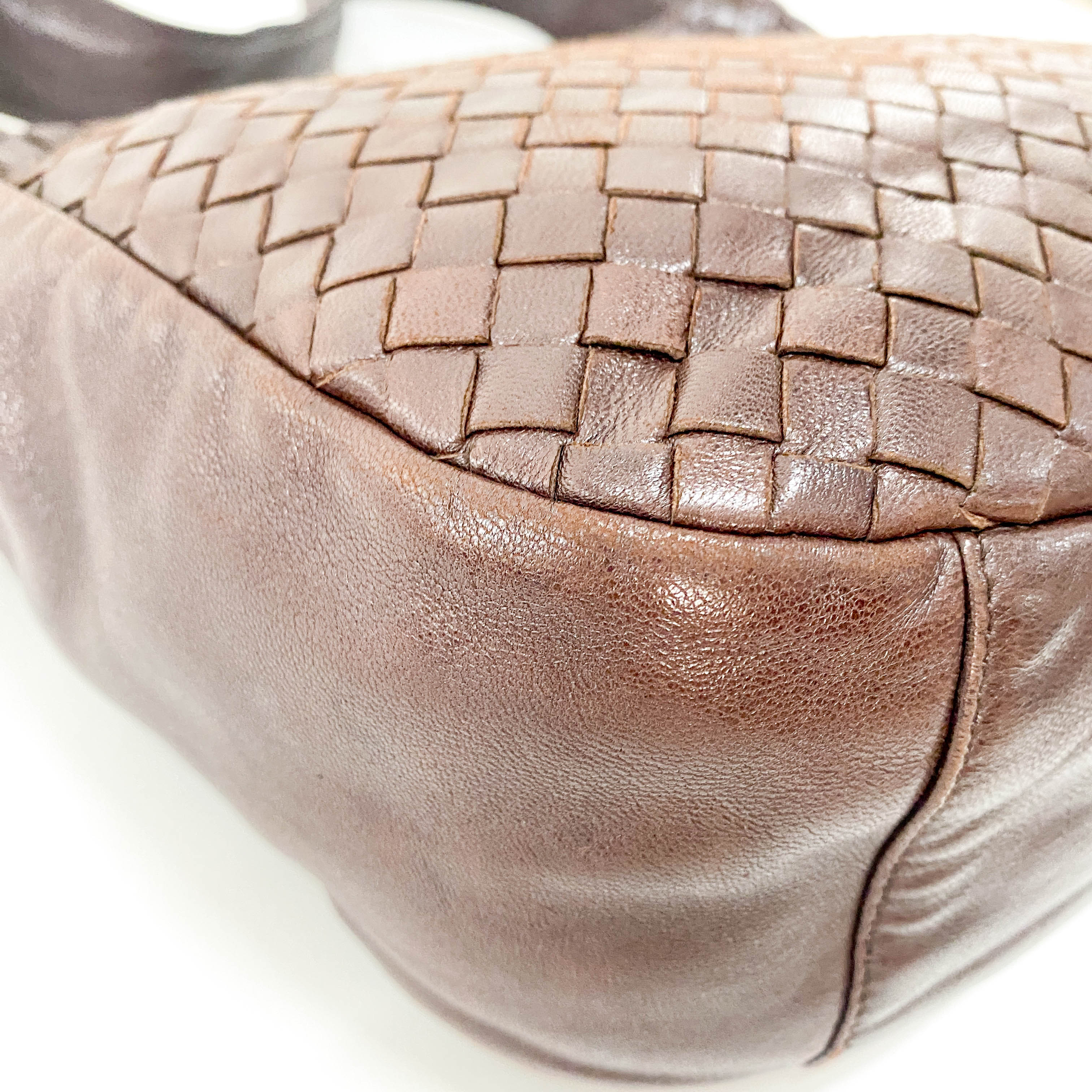 Intrecciato Brown Leather Large Strap Shoulder Bag
