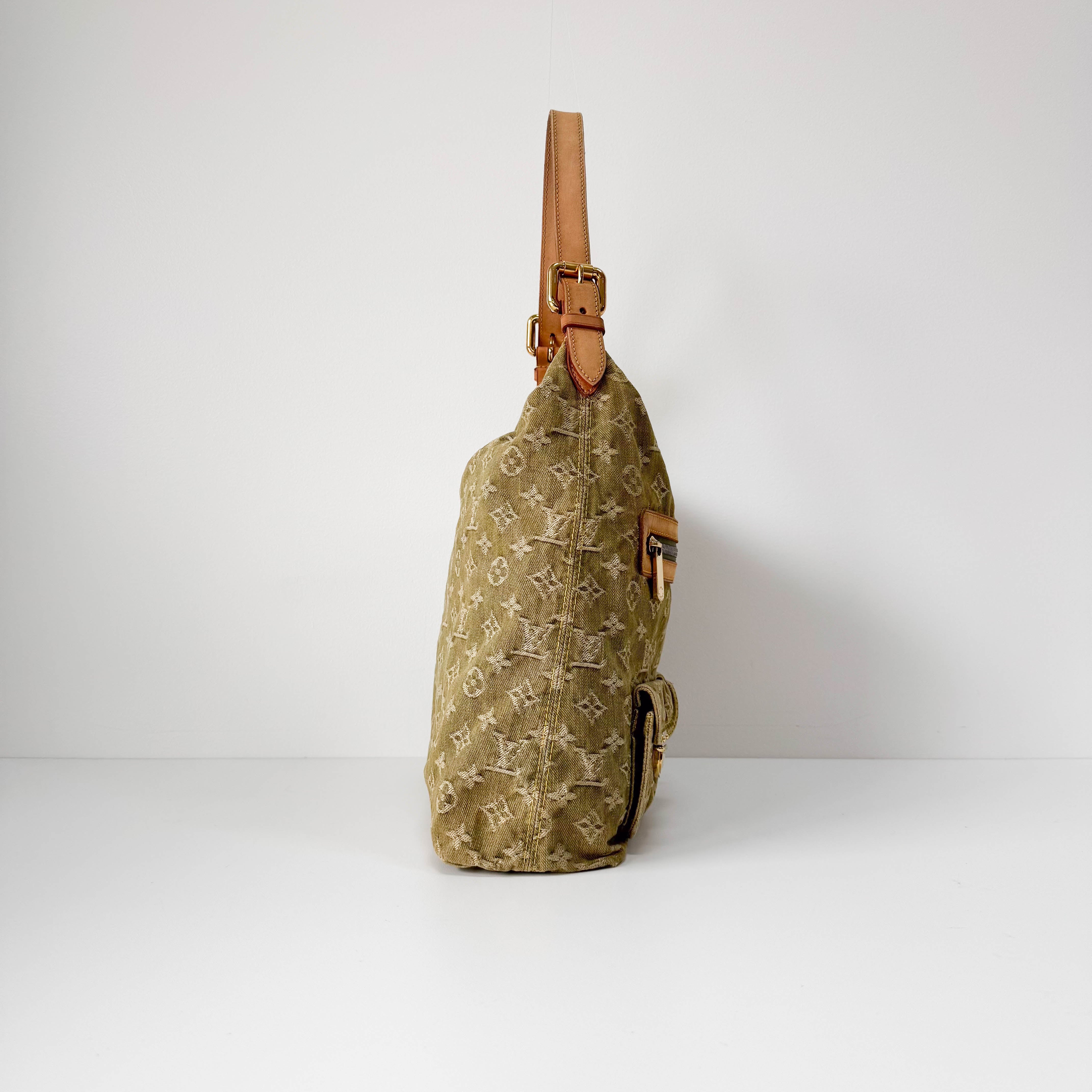 Baggy Khaki Denim Monogram GM Shoulder Bag