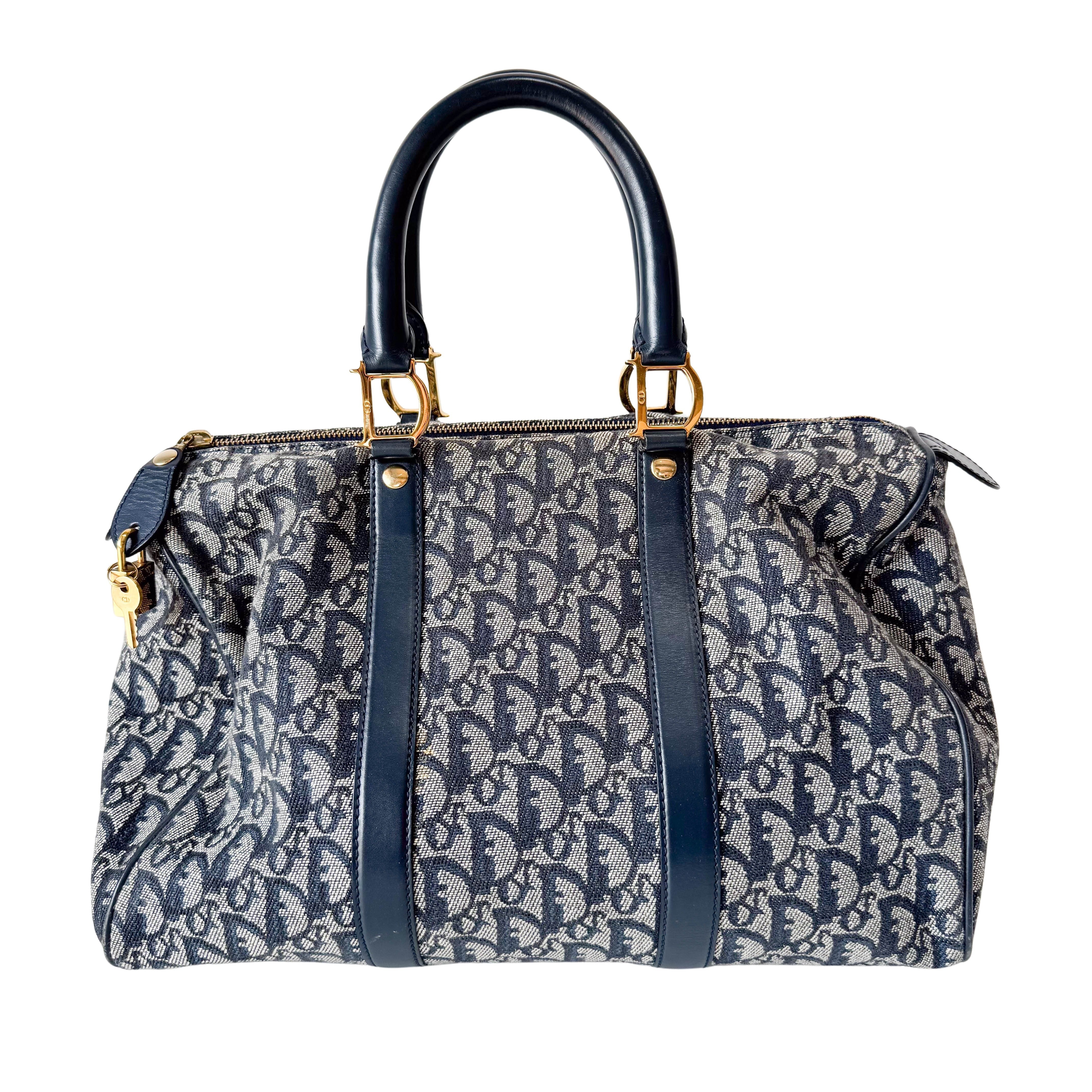 Trotter Boston Navy Oblique Tweed Shoulder Bag