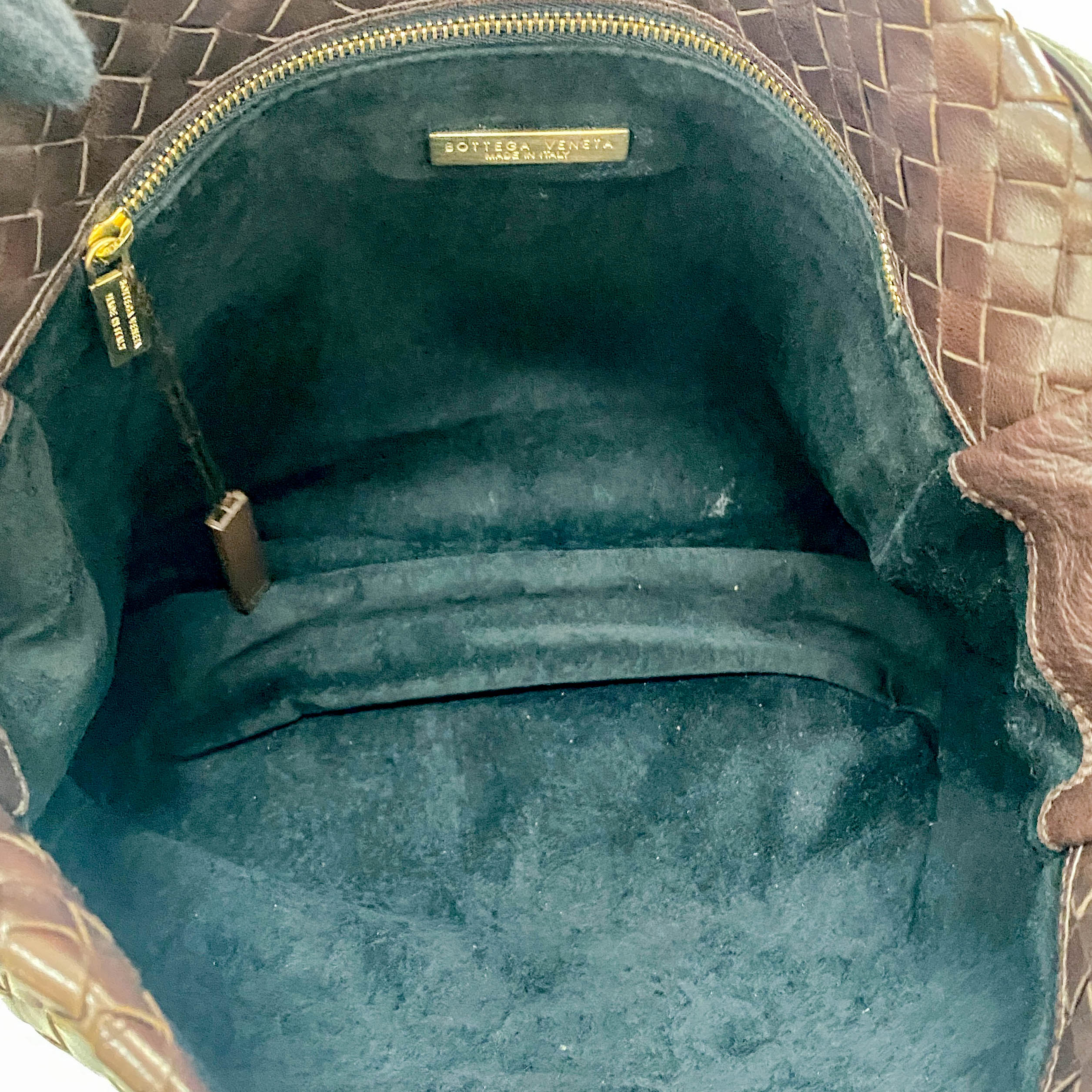 Intrecciato Brown Leather Large Strap Shoulder Bag