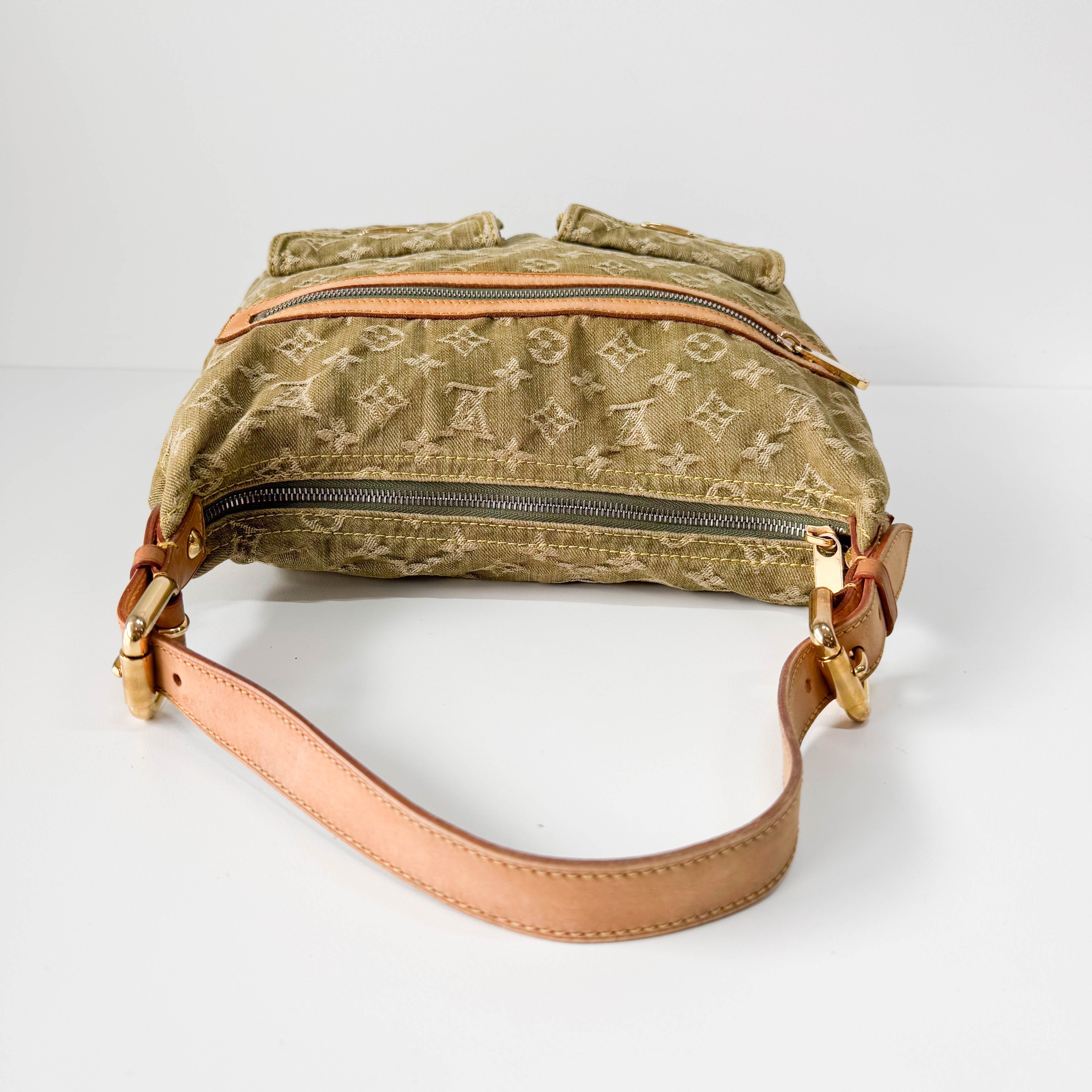 Baggy Khaki Denim Monogram GM Shoulder Bag