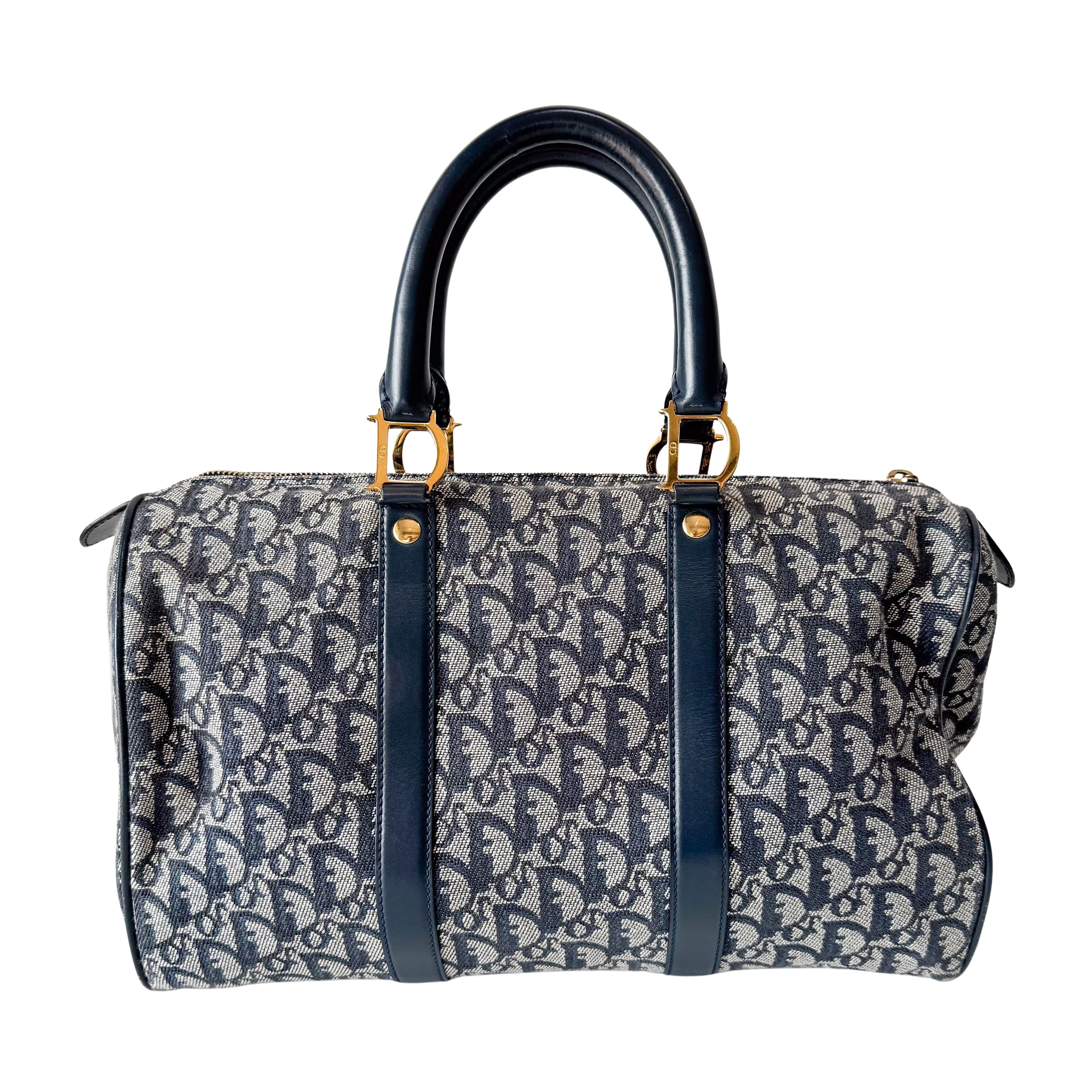 Trotter Boston Navy Oblique Tweed Shoulder Bag