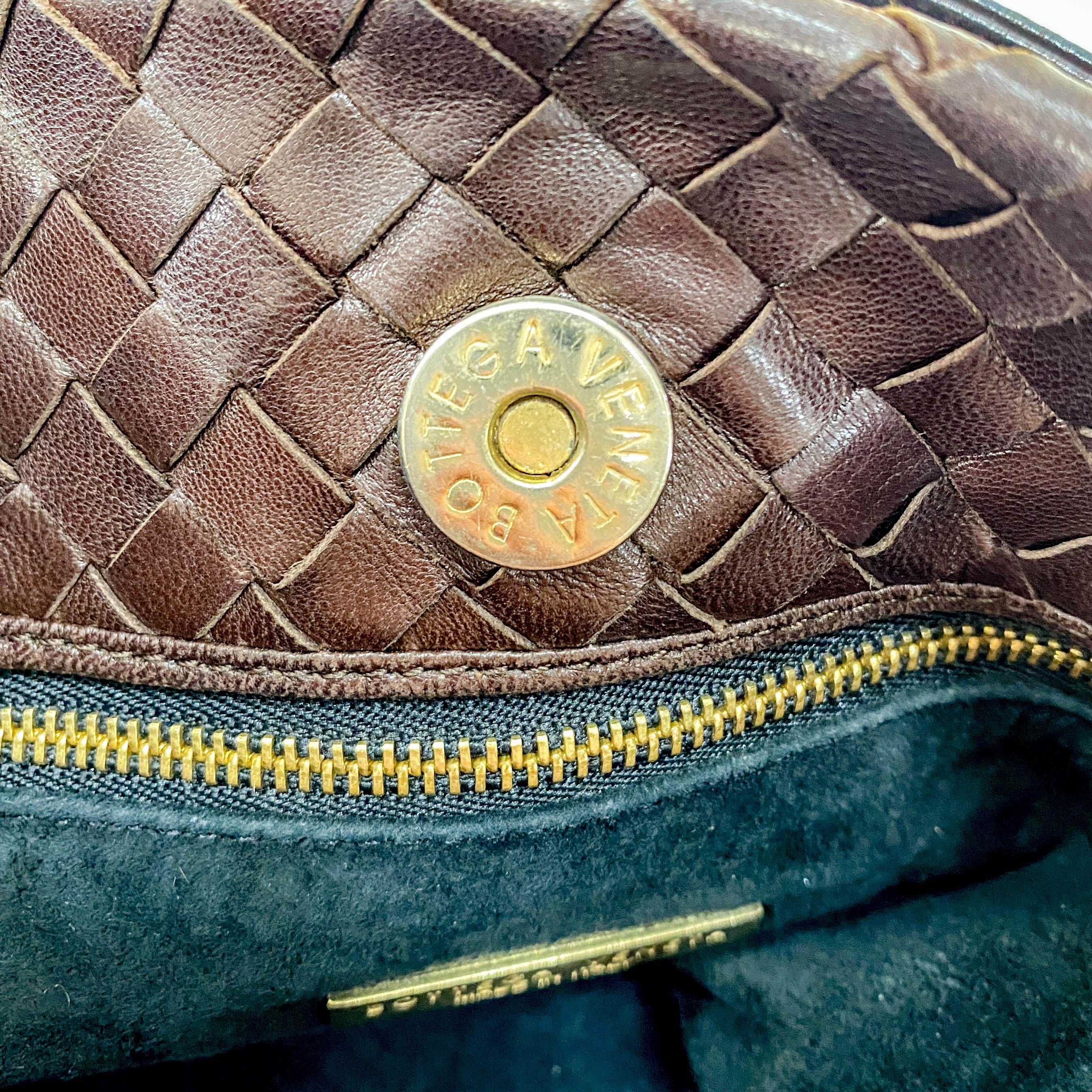 Intrecciato Brown Leather Large Strap Shoulder Bag