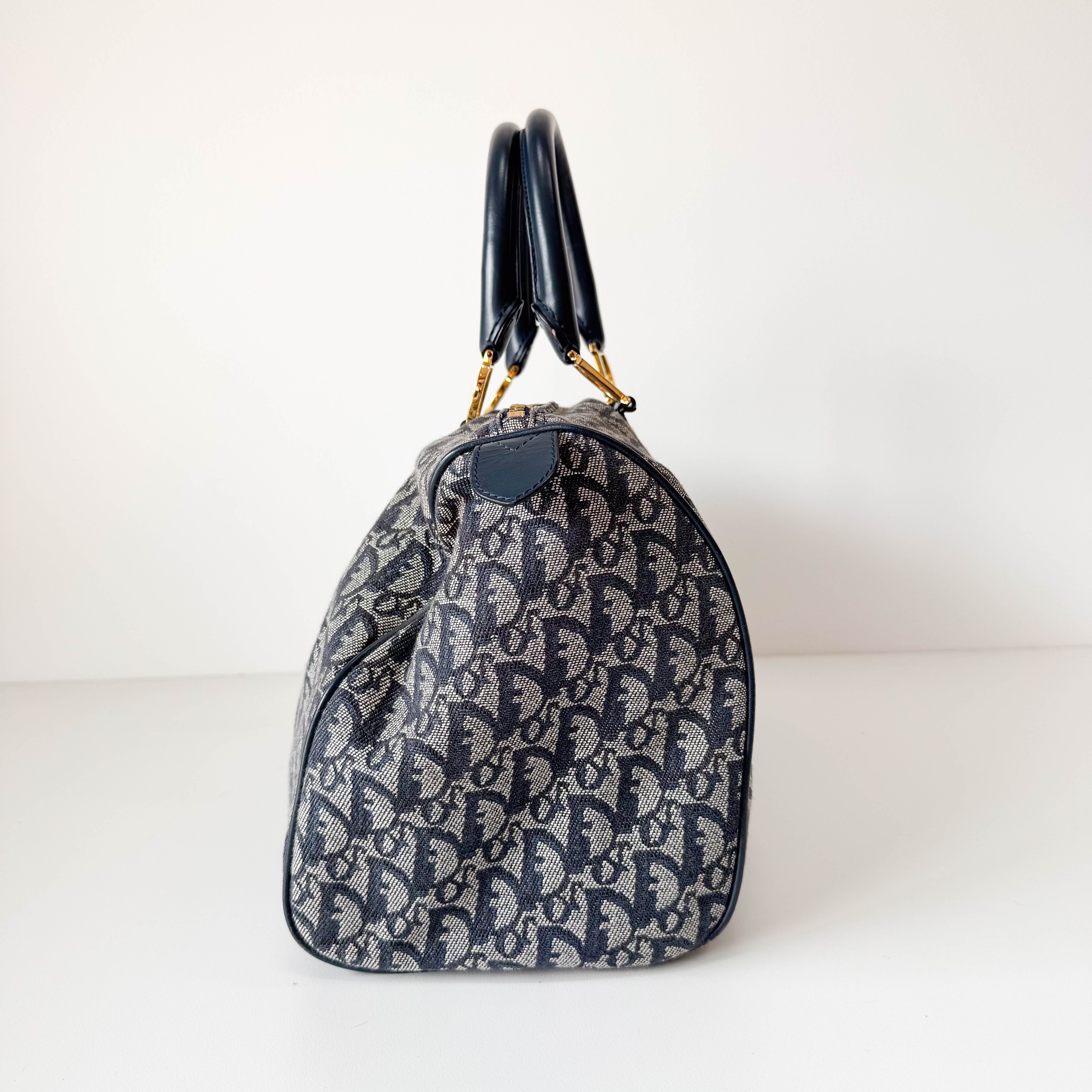 Trotter Boston Navy Oblique Tweed Shoulder Bag