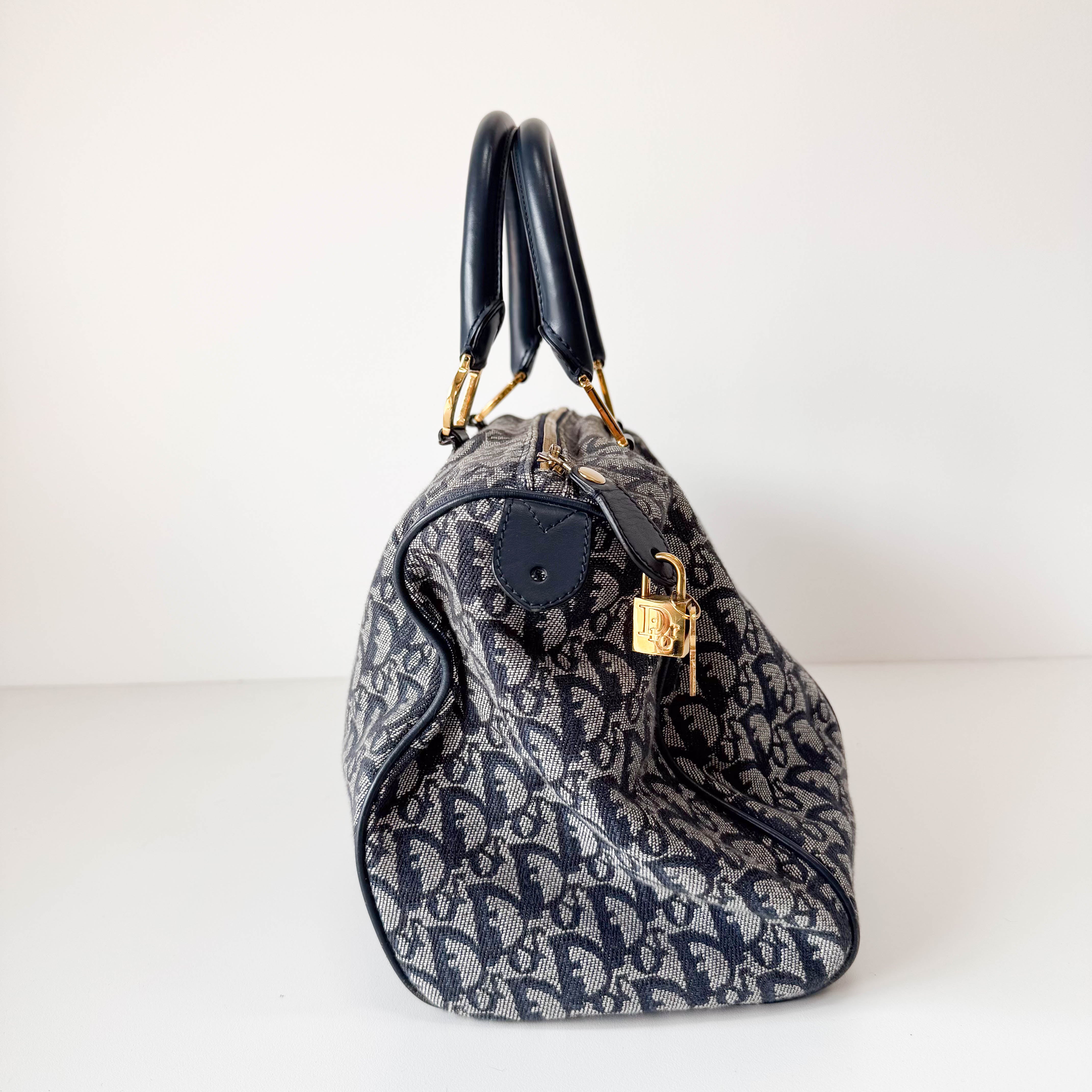 Trotter Boston Navy Oblique Tweed Shoulder Bag