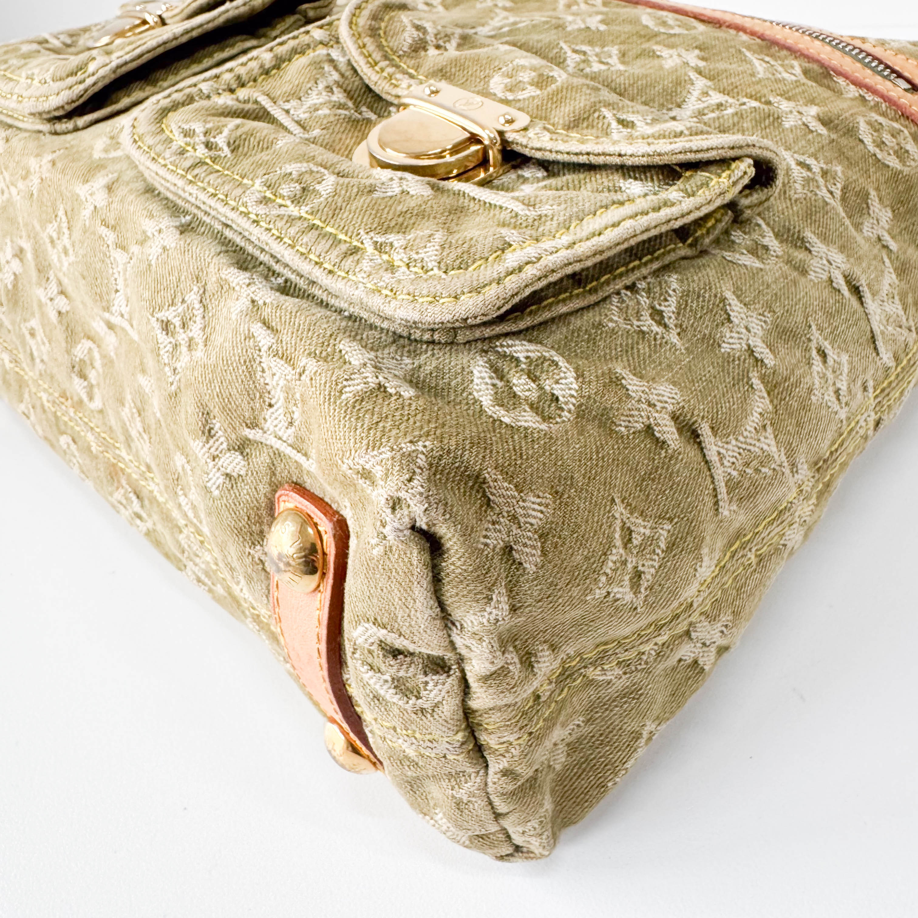 Baggy Khaki Denim Monogram GM Shoulder Bag