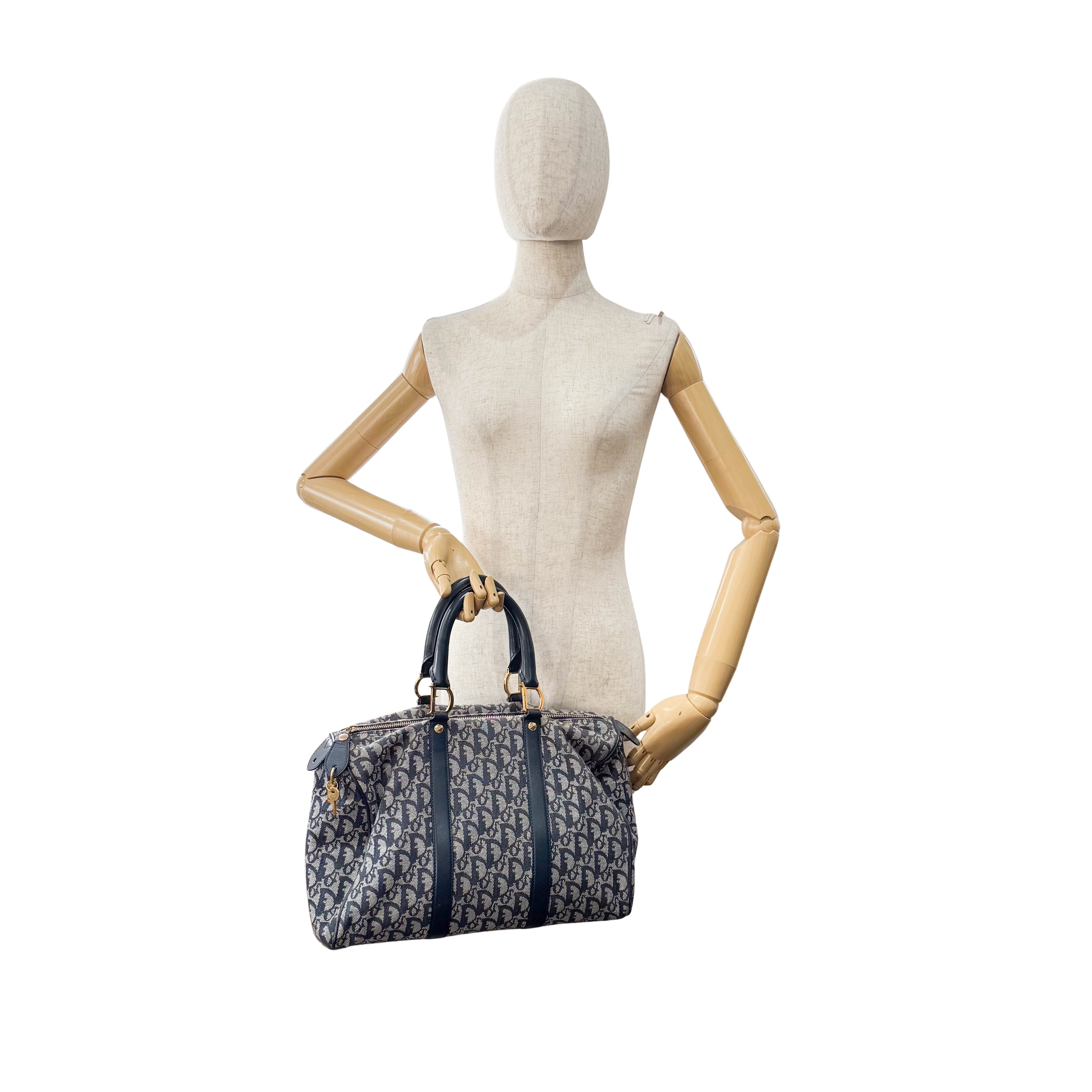 Trotter Boston Navy Oblique Tweed Shoulder Bag