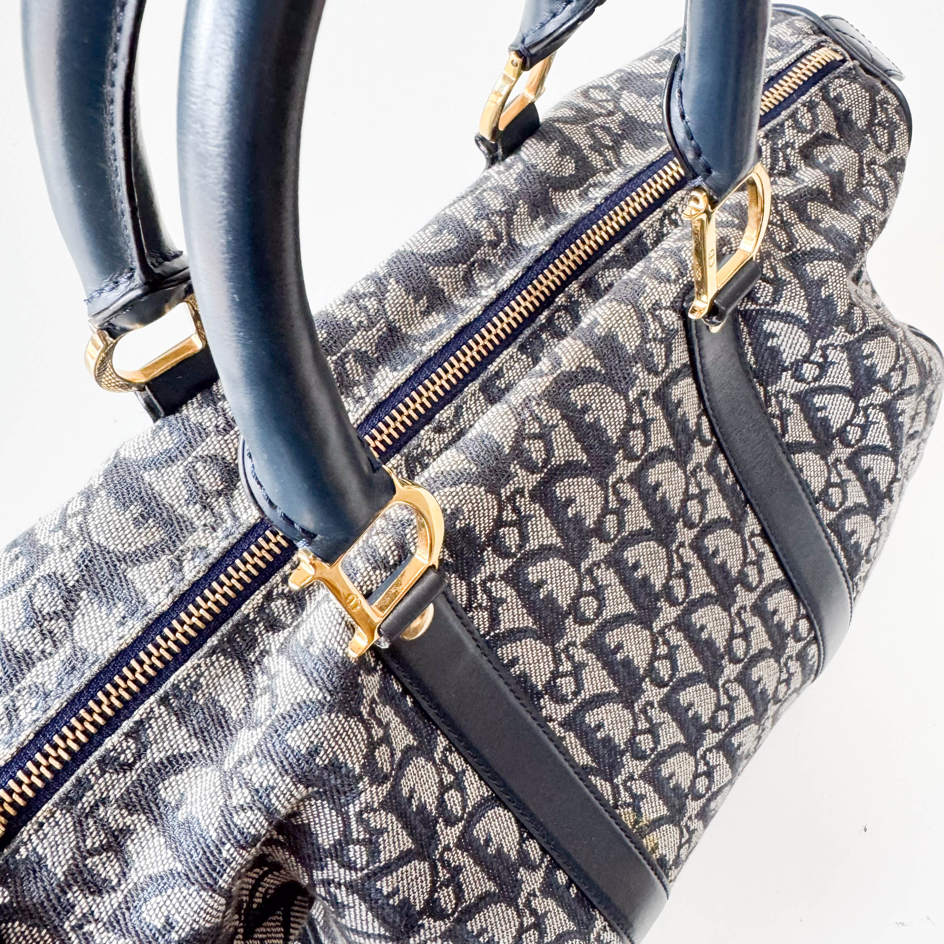 Trotter Boston Navy Oblique Tweed Shoulder Bag