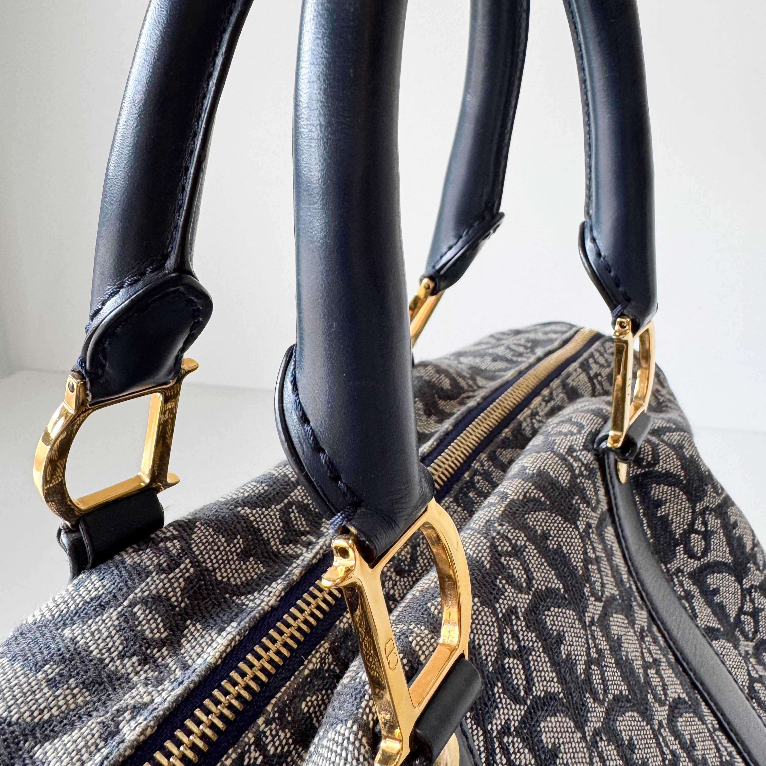 Trotter Boston Navy Oblique Tweed Shoulder Bag