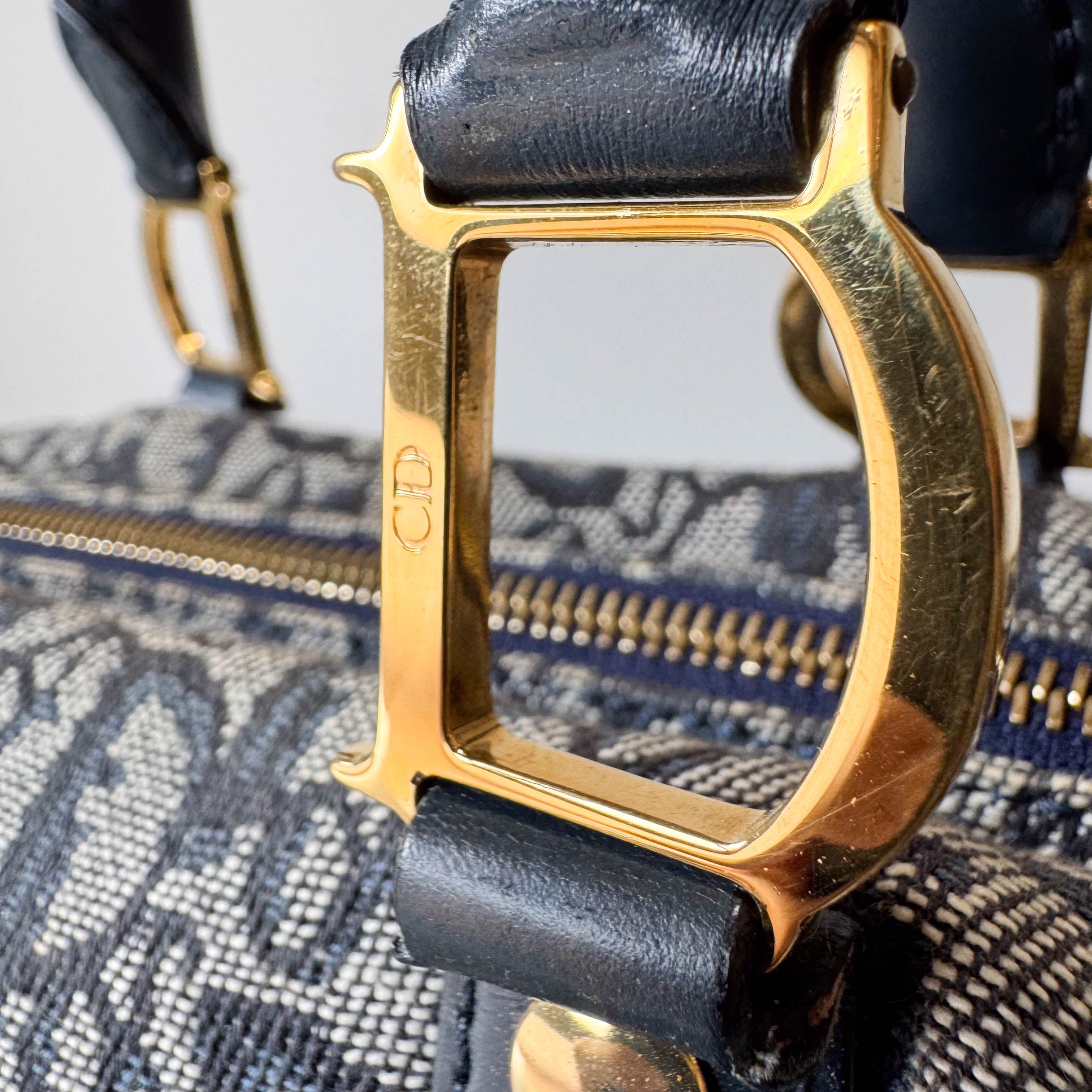 Trotter Boston Navy Oblique Tweed Shoulder Bag