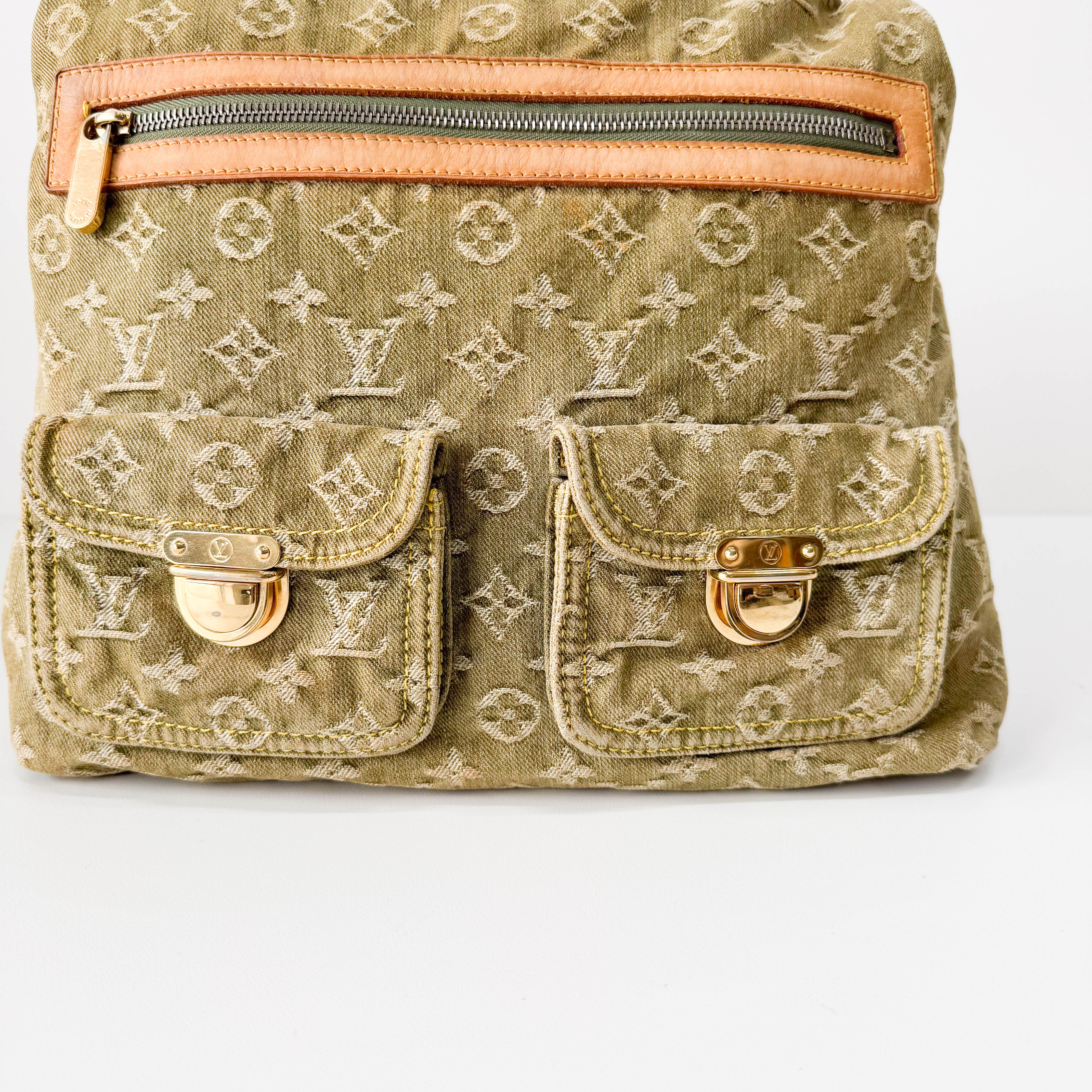 Baggy Khaki Denim Monogram GM Shoulder Bag