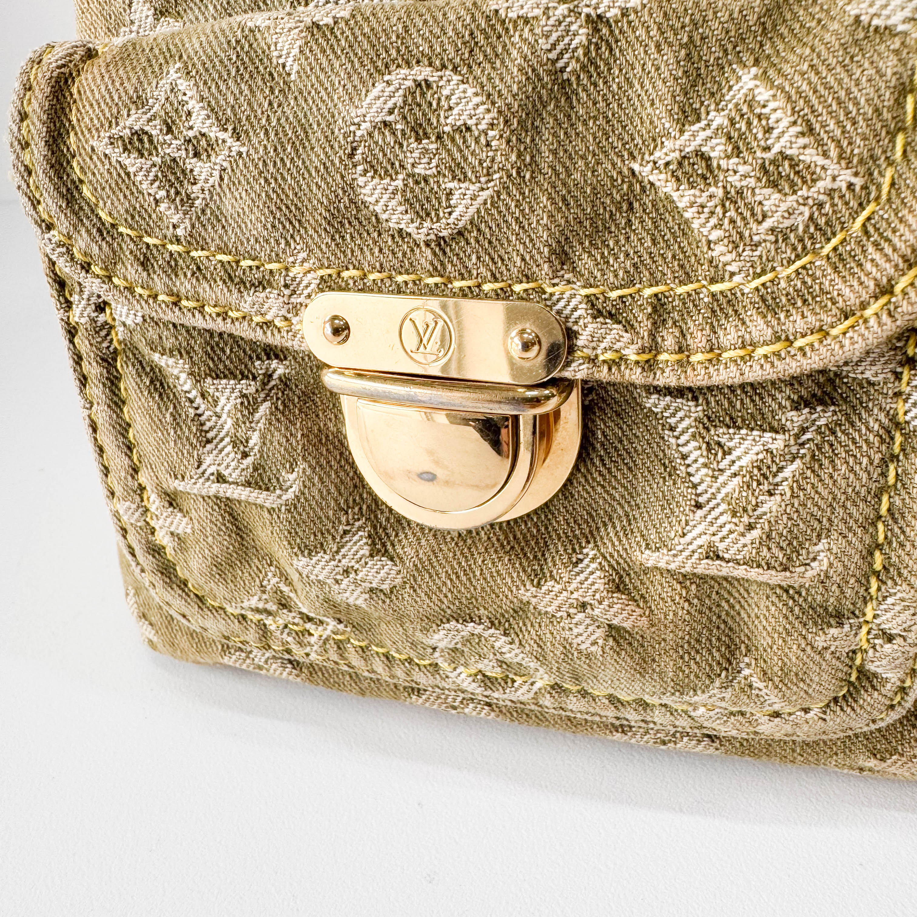 Baggy Khaki Denim Monogram GM Shoulder Bag