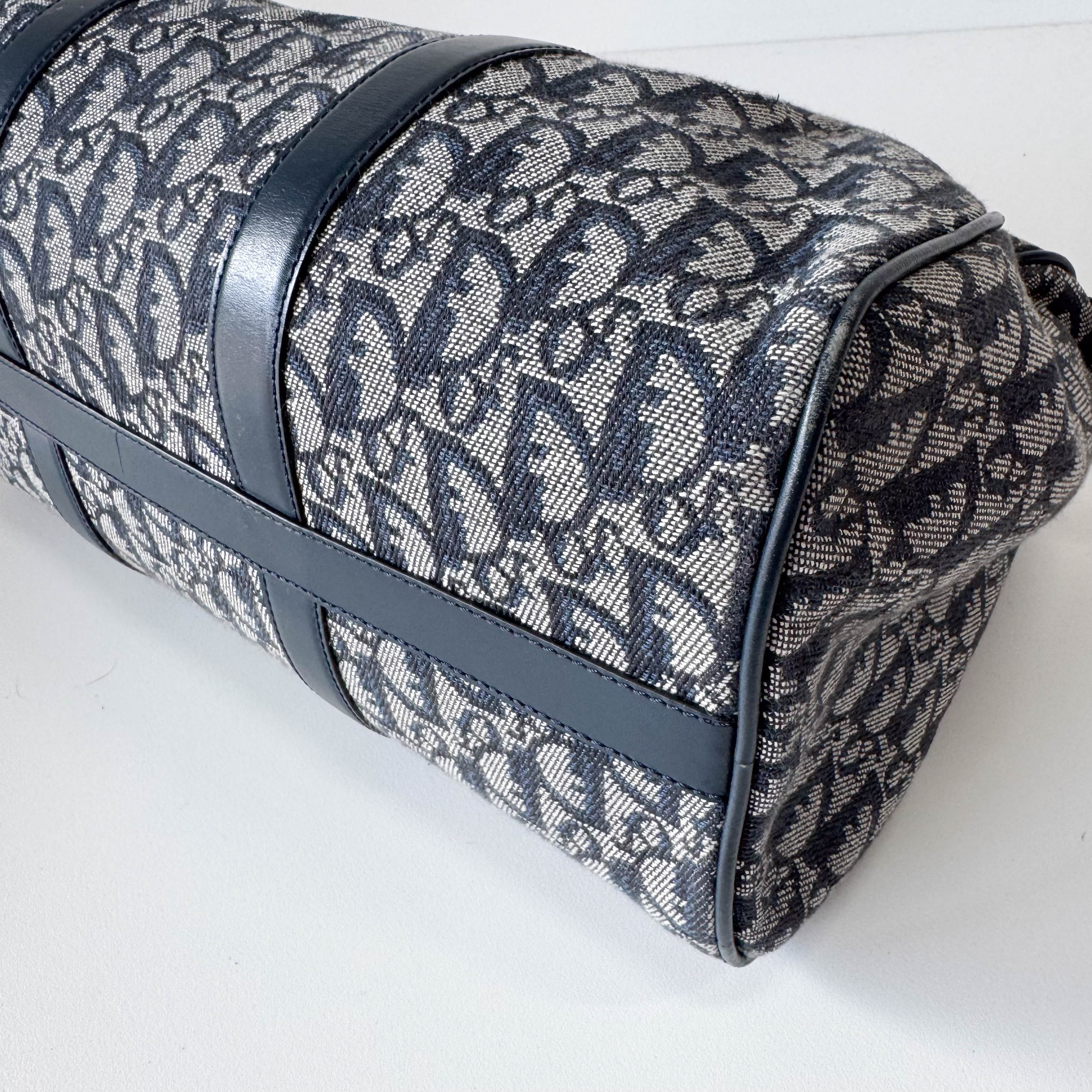 Trotter Boston Navy Oblique Tweed Shoulder Bag