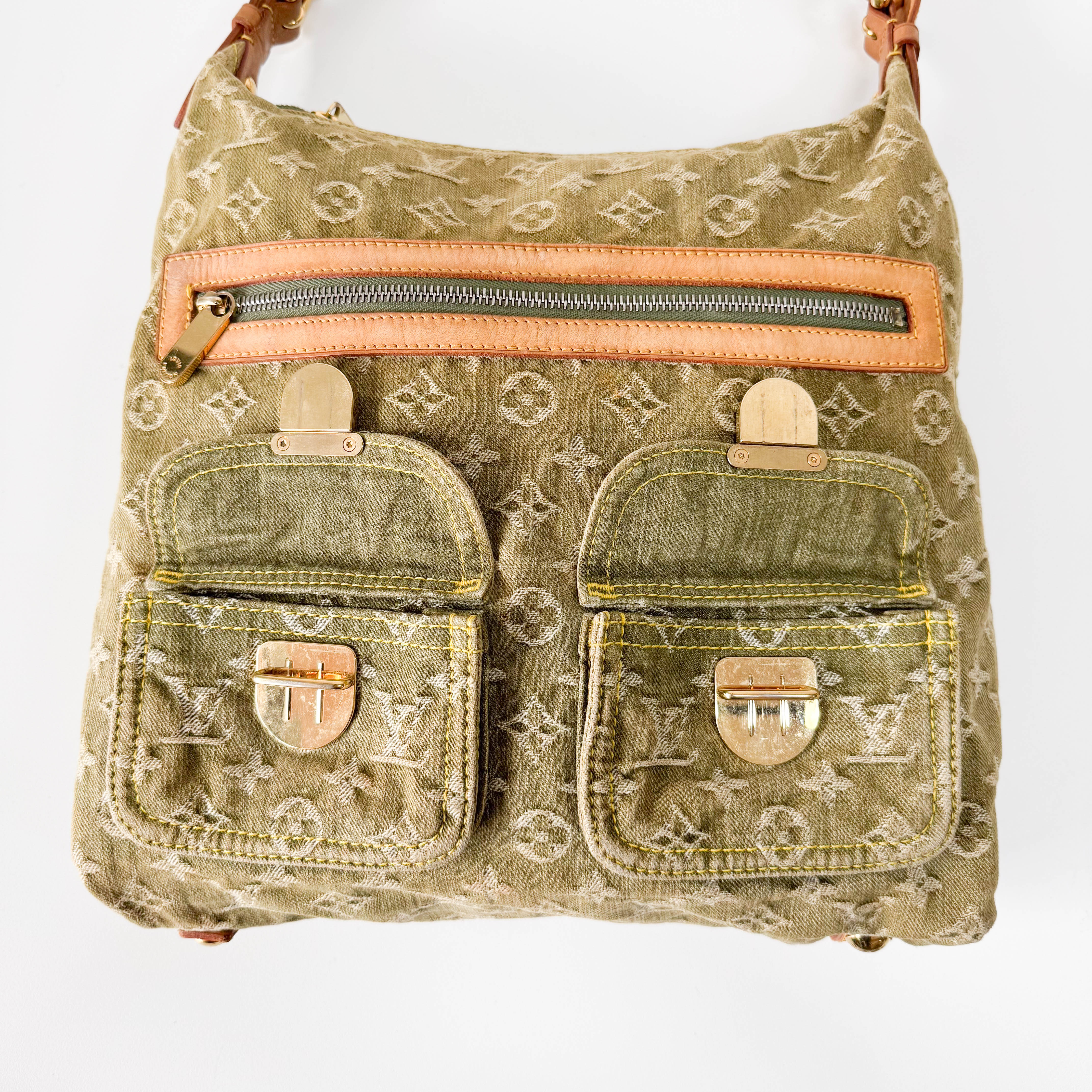 Baggy Khaki Denim Monogram GM Shoulder Bag