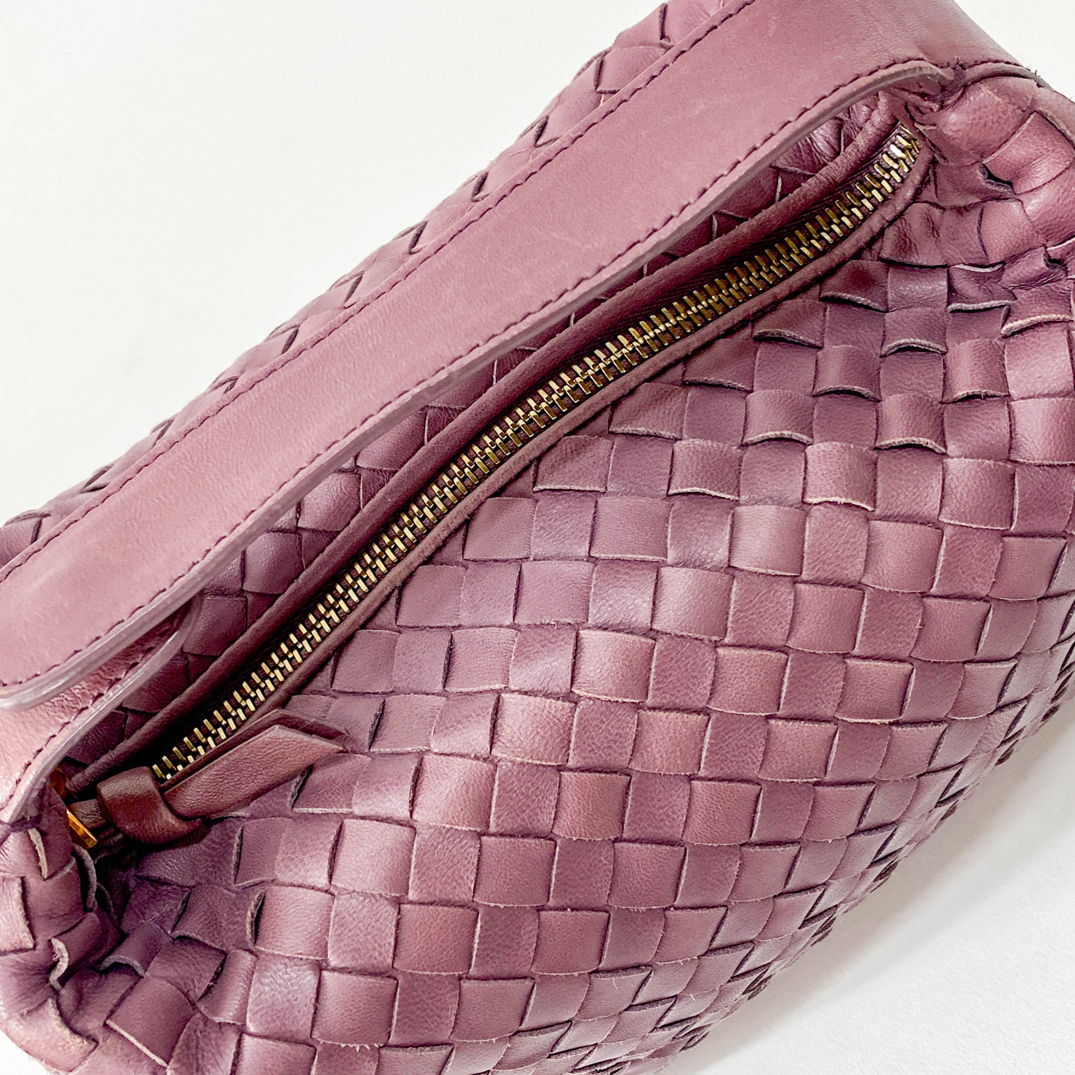 Intrecciato Purple Leather Pouch Bag