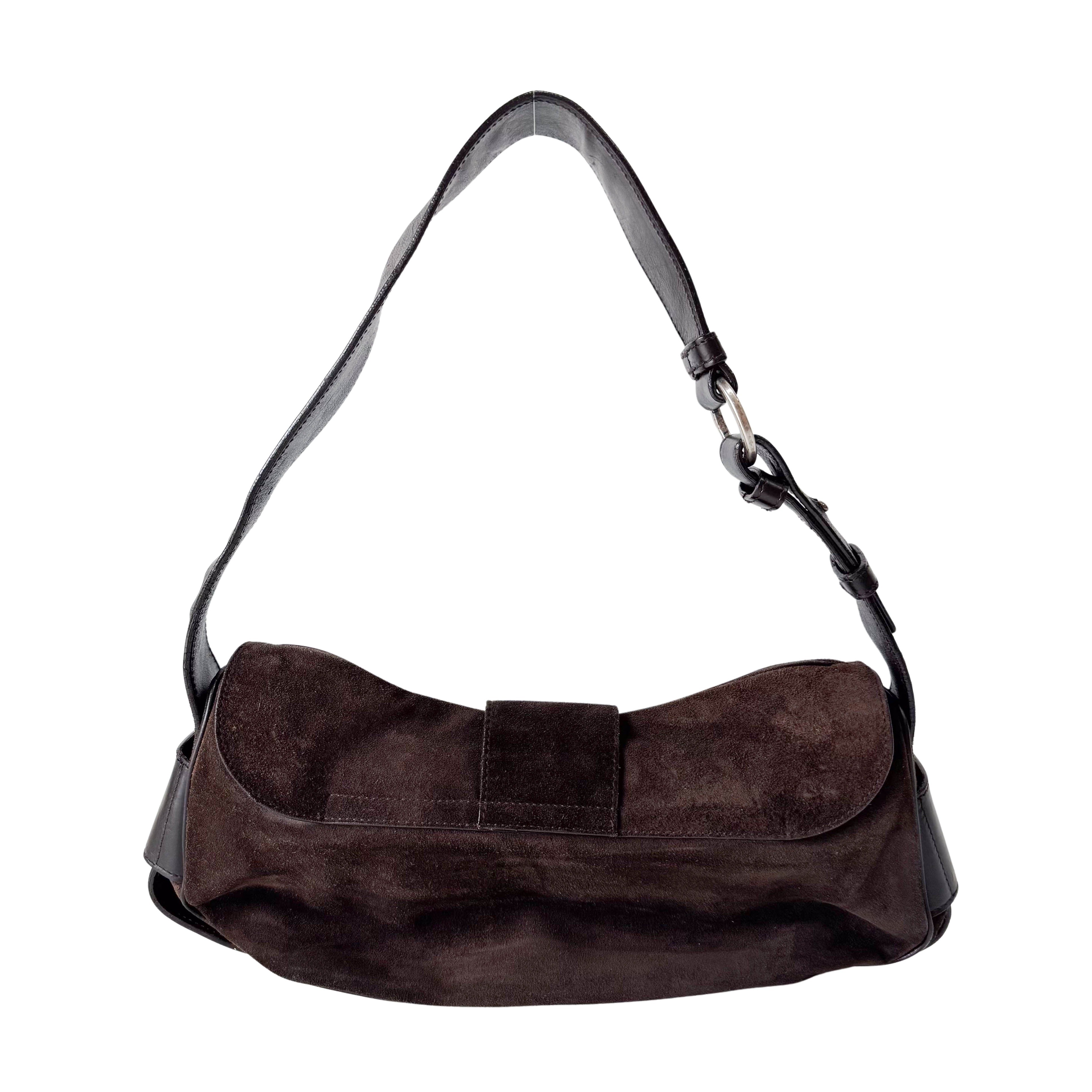 Brown Suede Gold and Silver Metal Plate Detail Bag