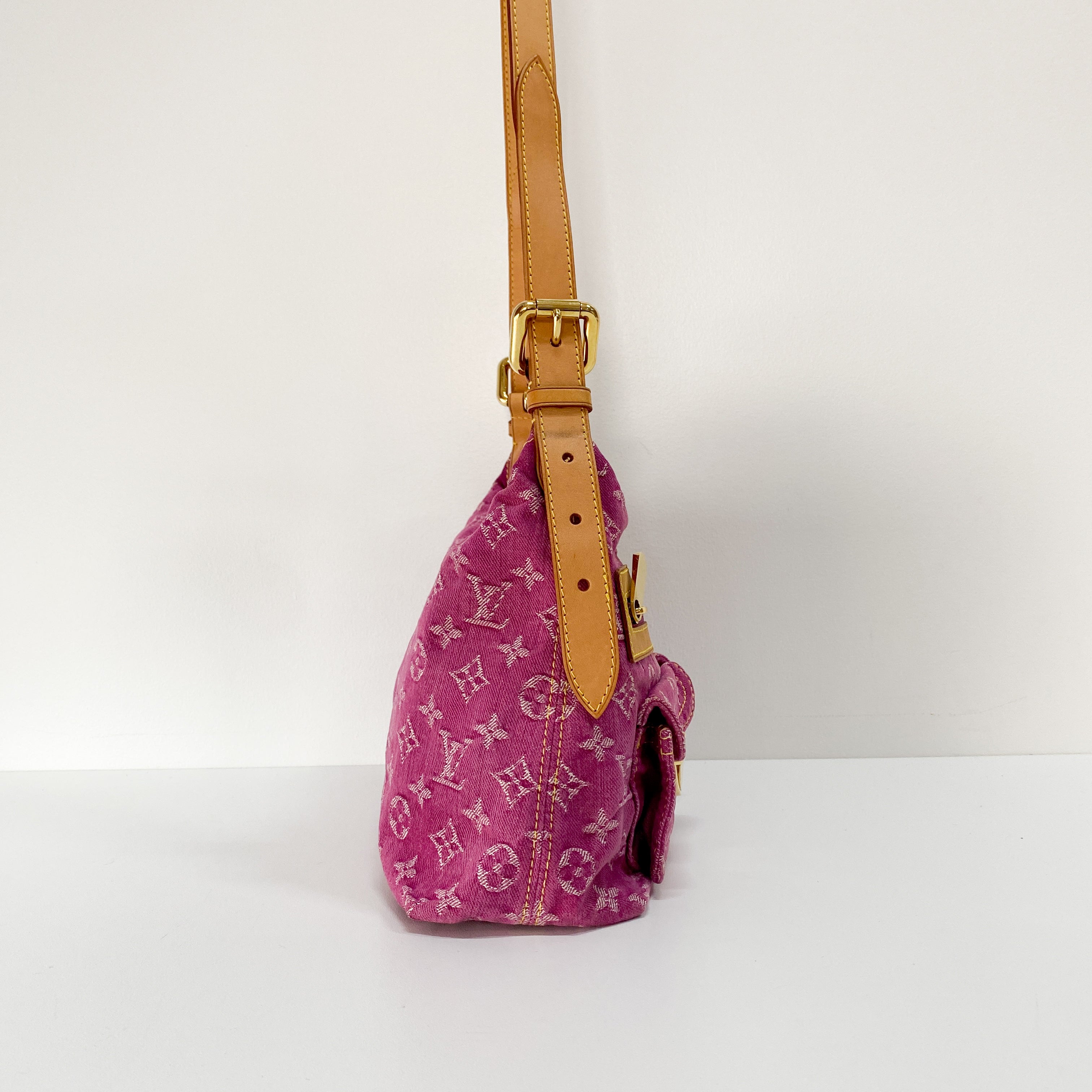 Baggy Monogram PM Pink Denim Shoulder Bag