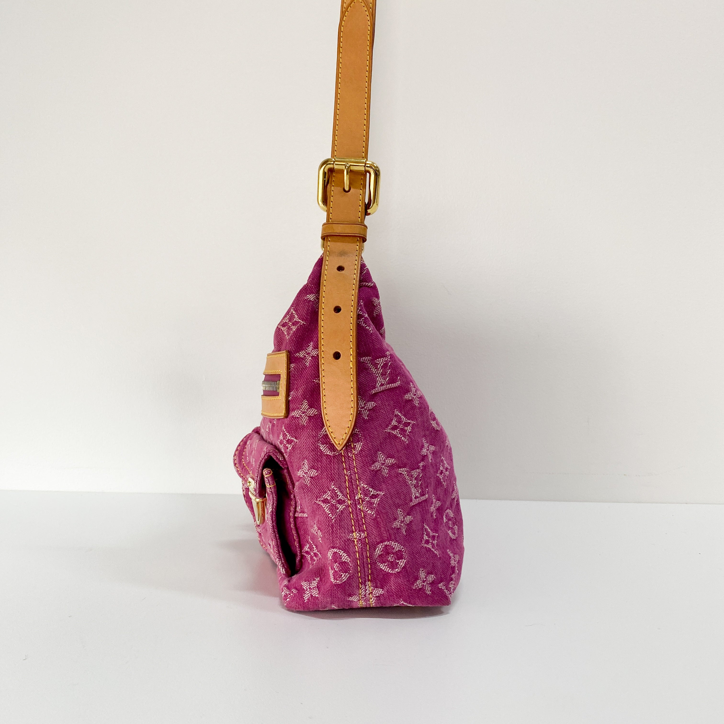 Baggy Monogram PM Pink Denim Shoulder Bag
