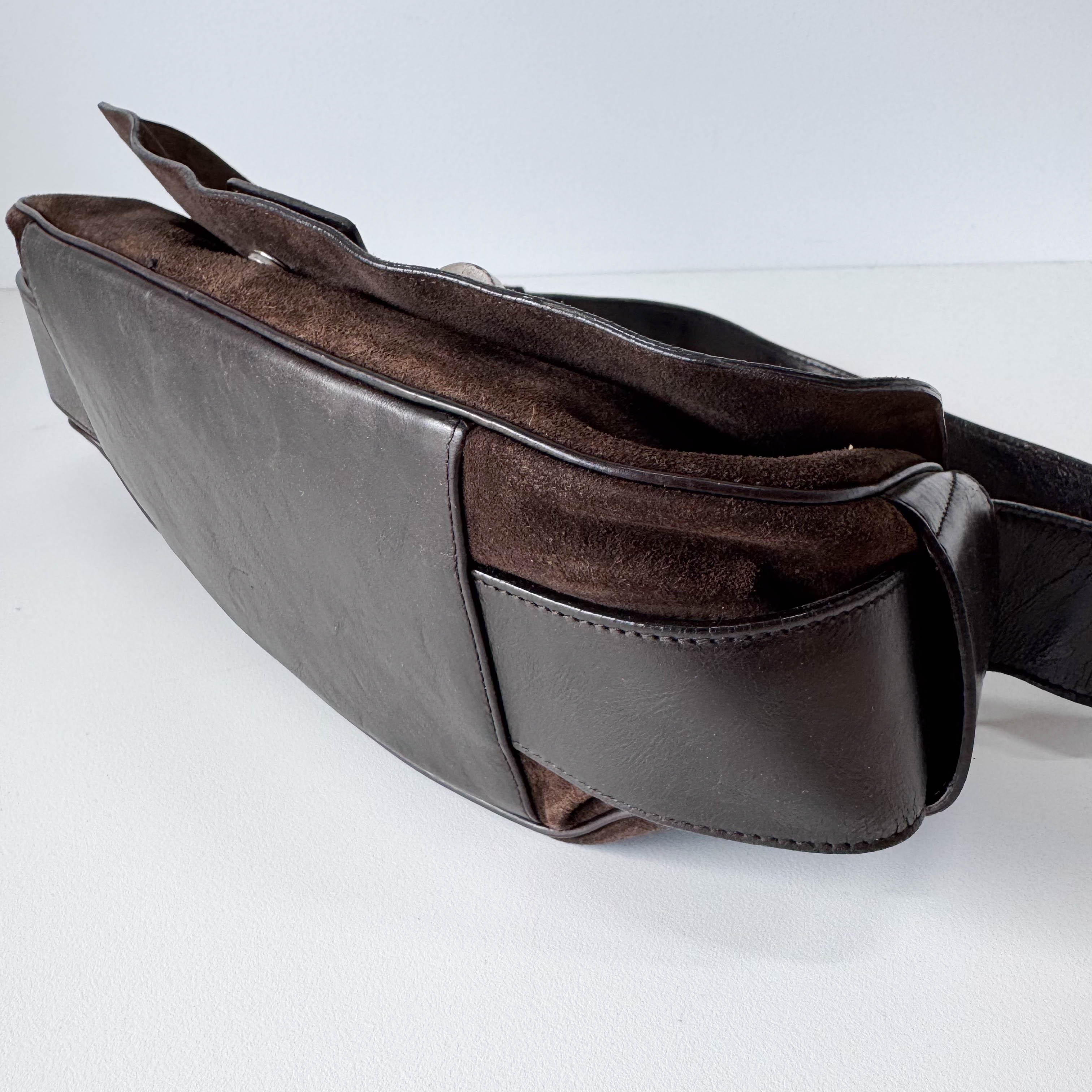 Brown Suede Gold and Silver Metal Plate Detail Bag