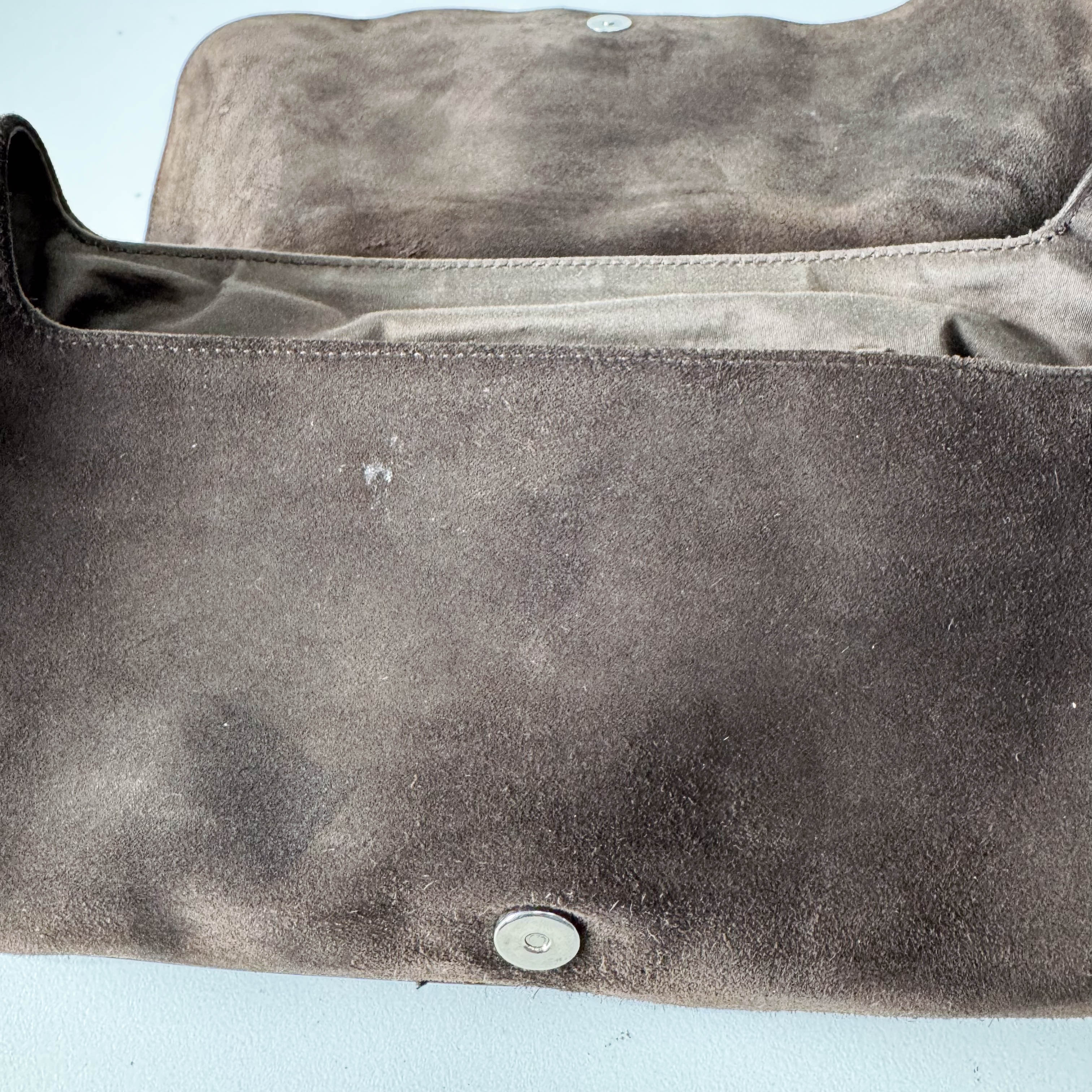 Brown Suede Gold and Silver Metal Plate Detail Bag