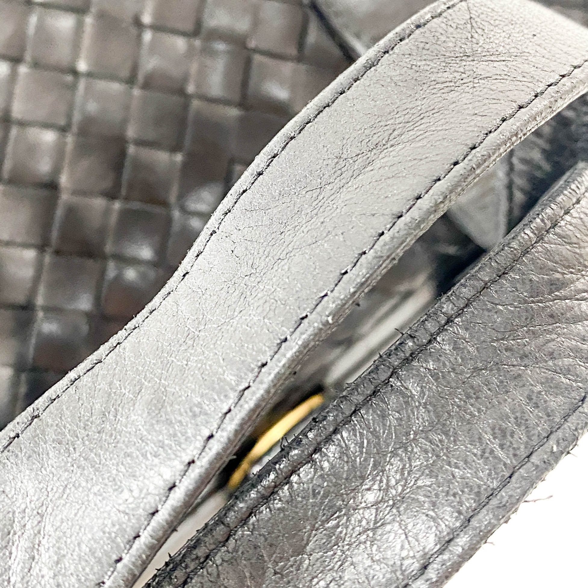 Intrecciato Black Leather Top Handle Bag