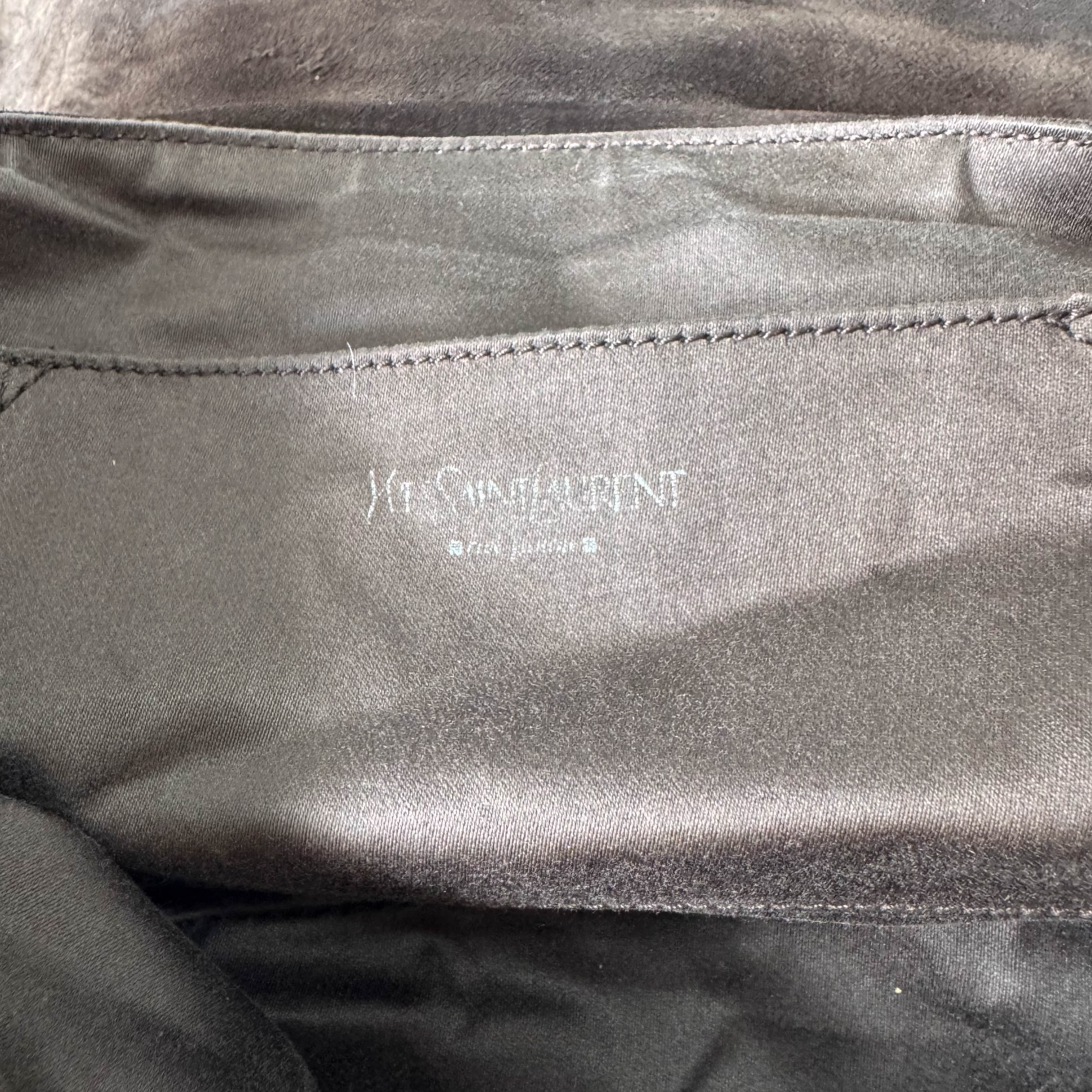 Brown Suede Gold and Silver Metal Plate Detail Bag