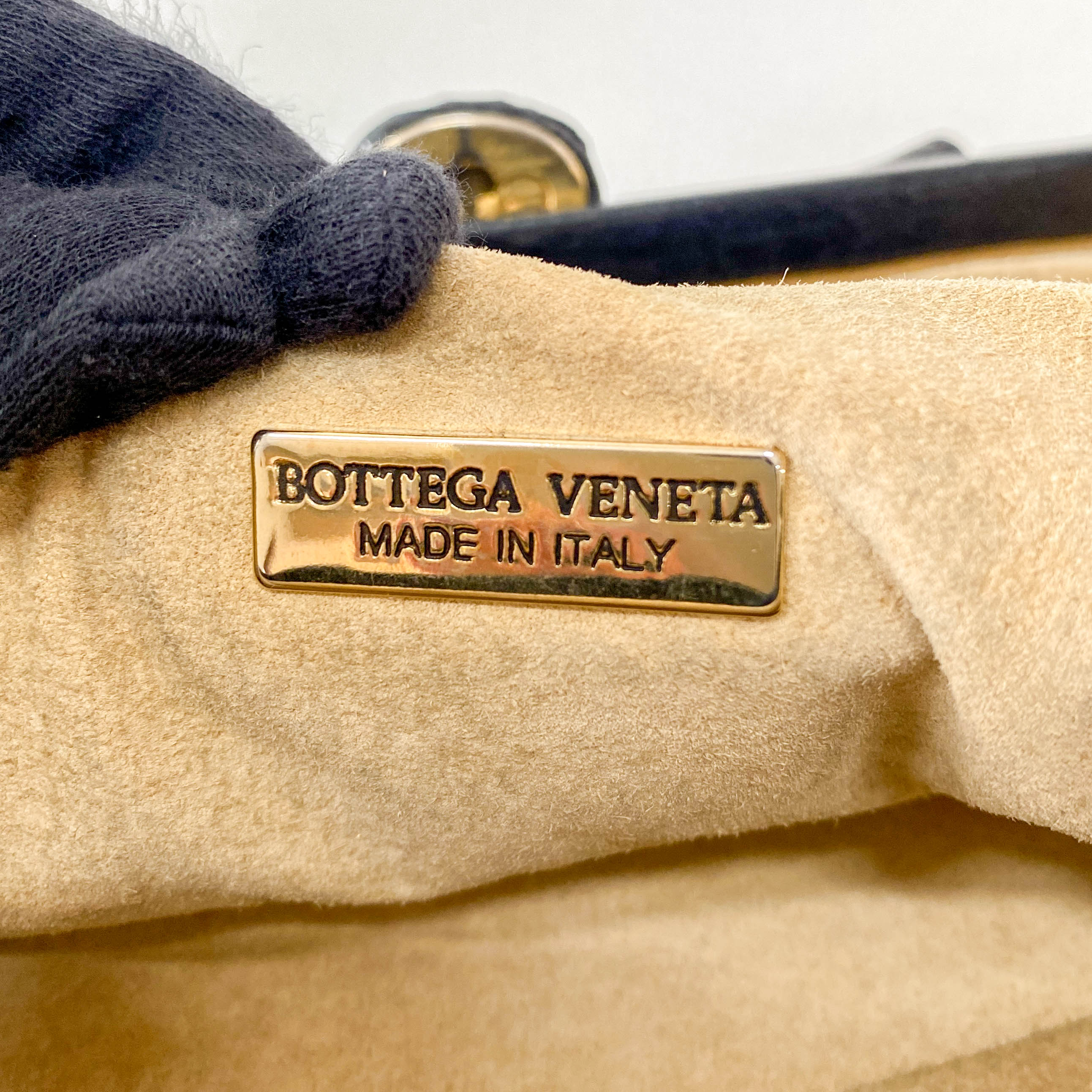 Intrecciato Black Leather Top Handle Bag