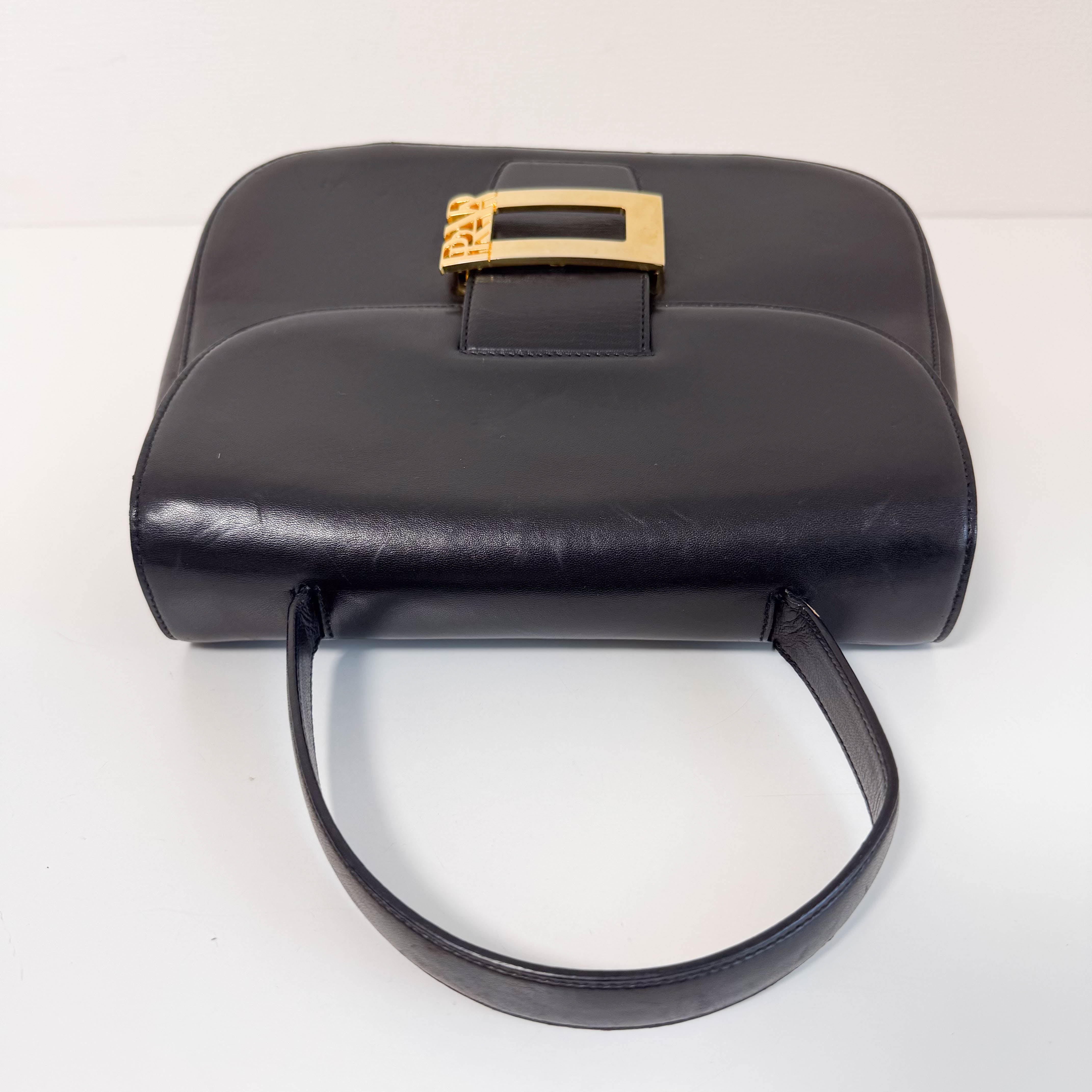 Vintage Black Leather Top Handle Bag