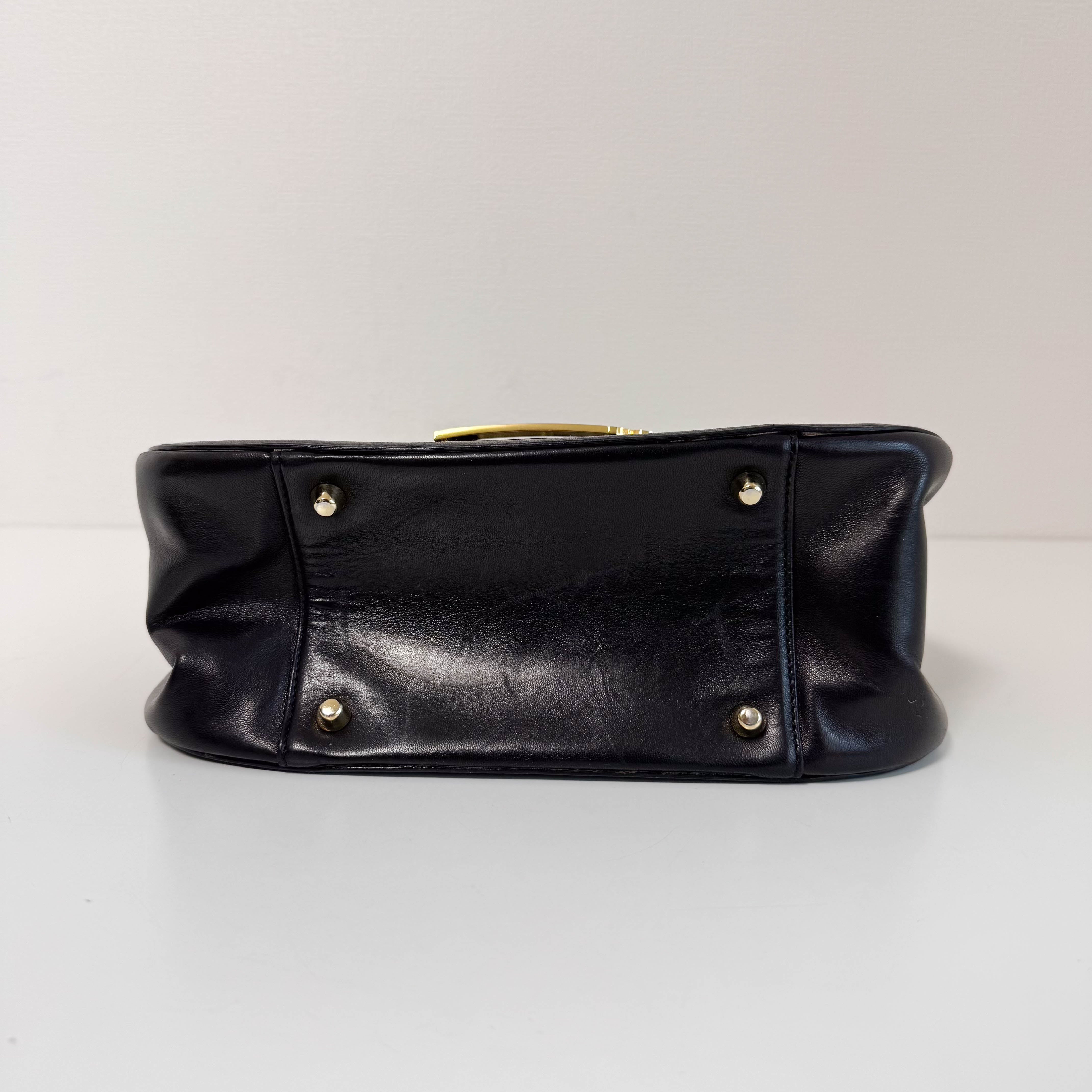 Vintage Black Leather Top Handle Bag