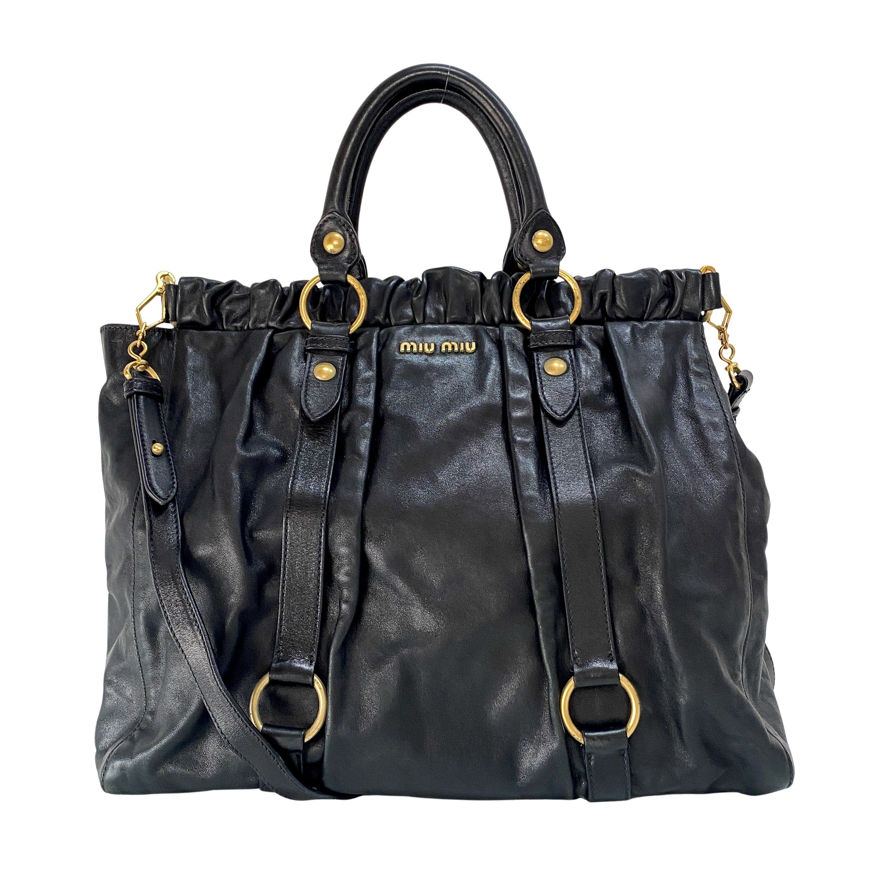 Vitello Black Leather Two Way Bag