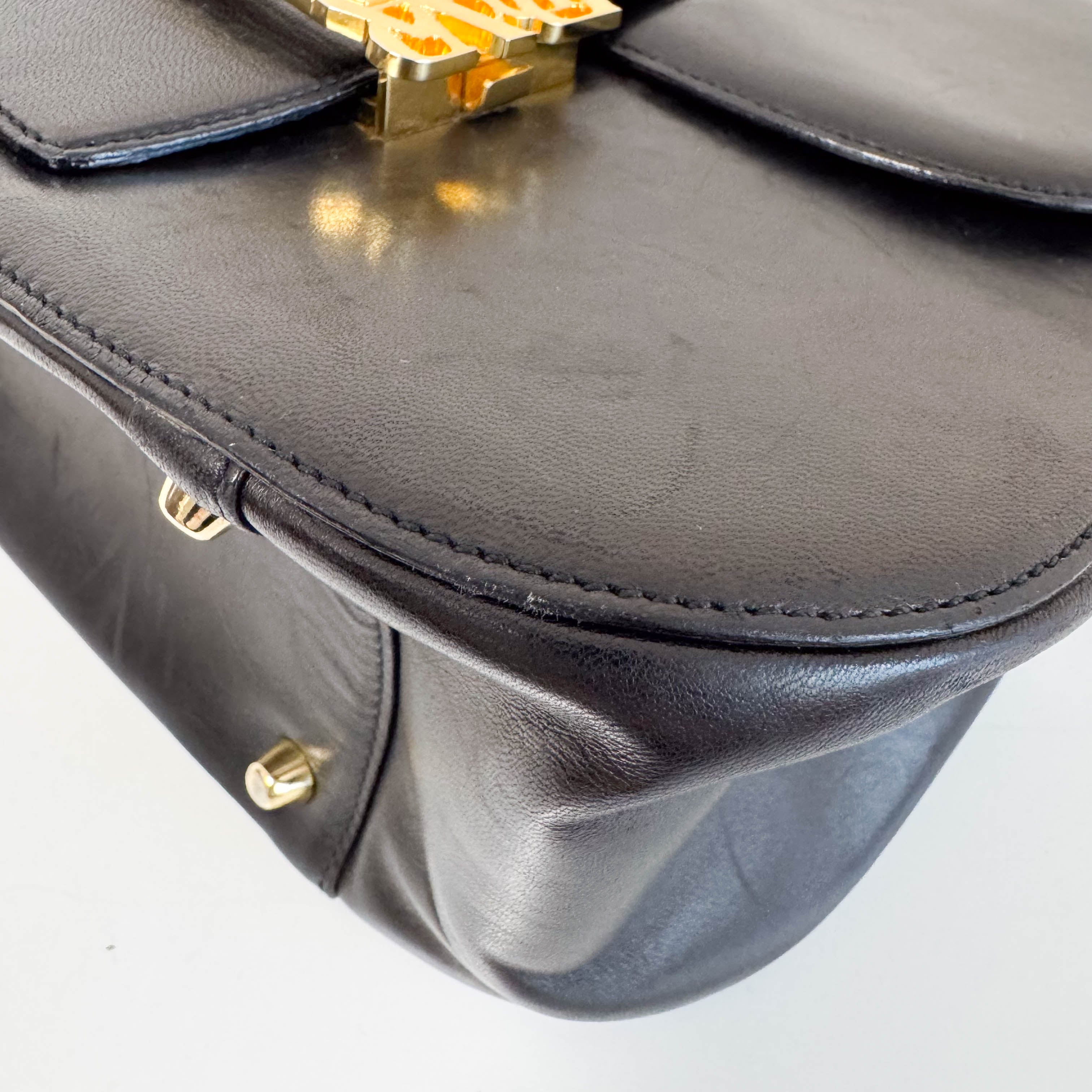 Vintage Black Leather Top Handle Bag