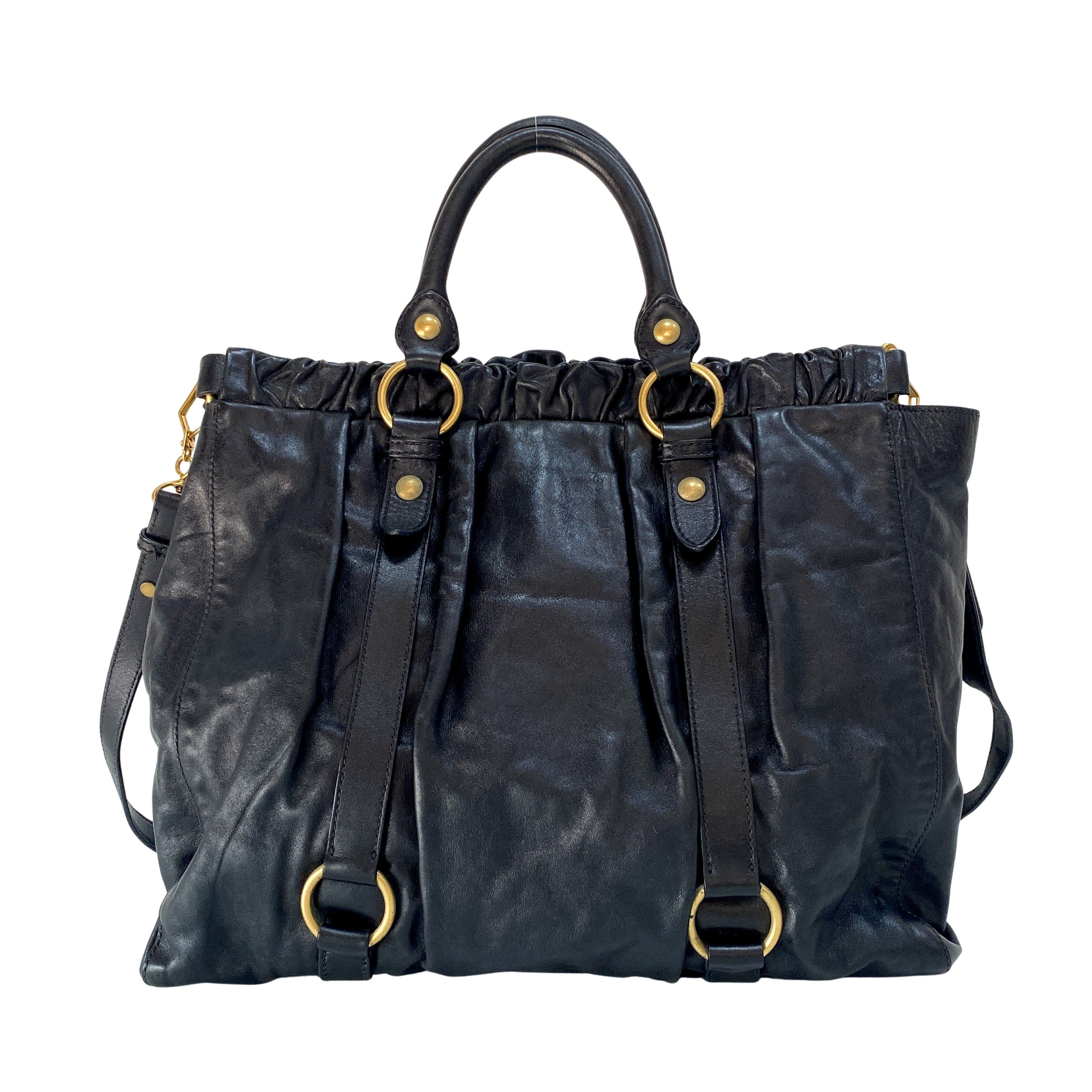 Vitello Black Leather Two Way Bag