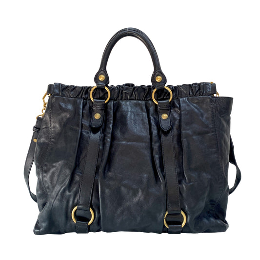Vitello Black Leather Two Way Bag