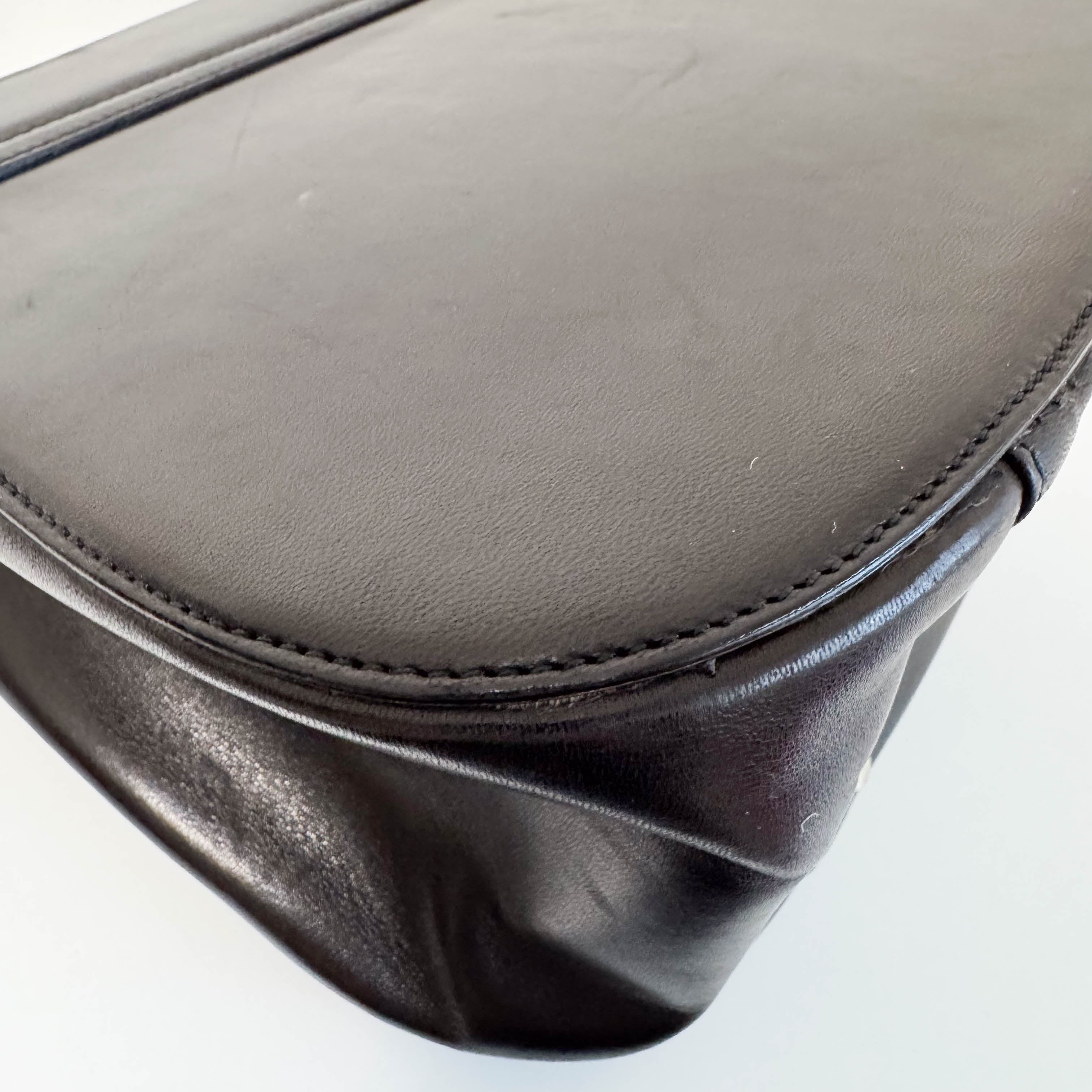 Vintage Black Leather Top Handle Bag