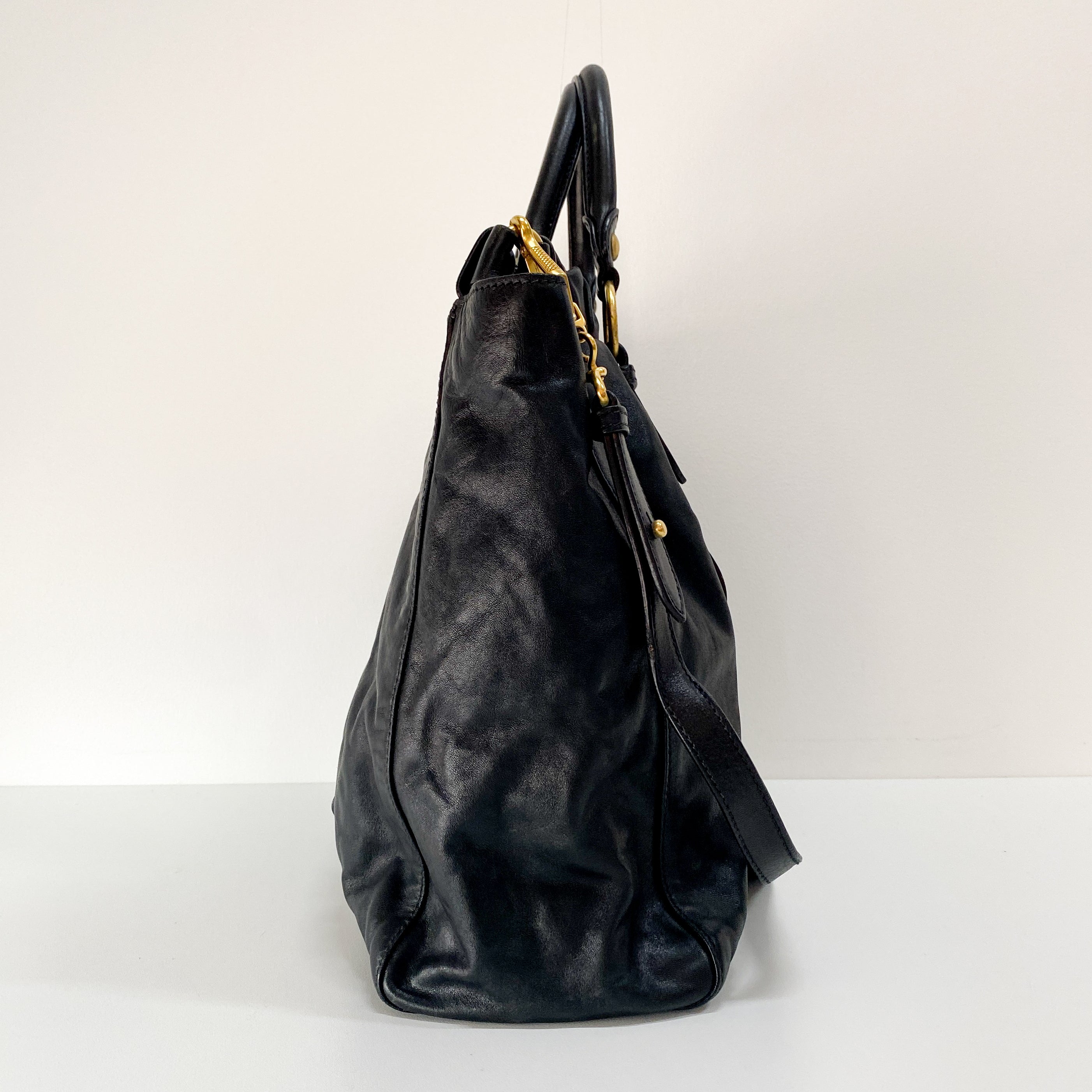 Vitello Black Leather Two Way Bag