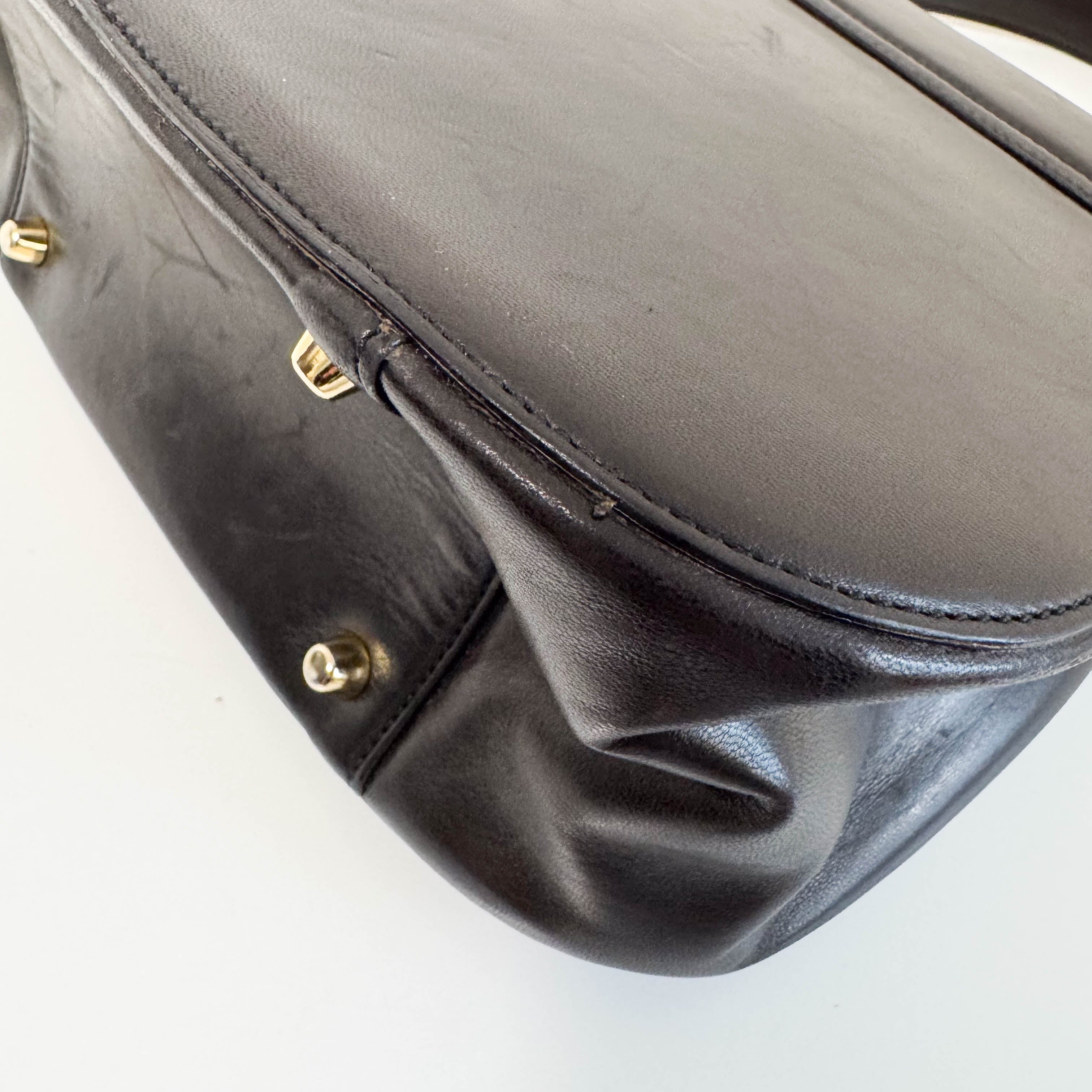 Vintage Black Leather Top Handle Bag