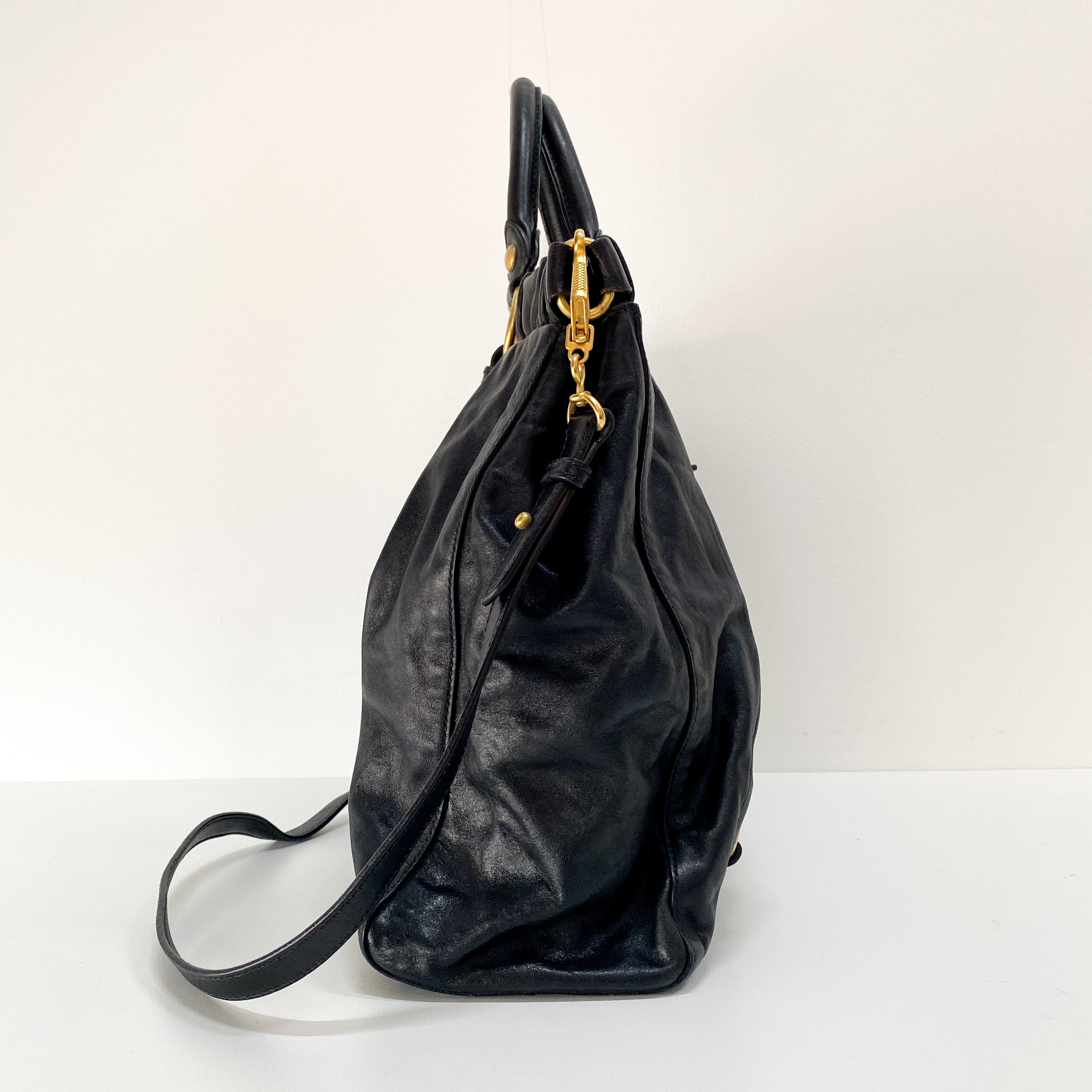 Vitello Black Leather Two Way Bag